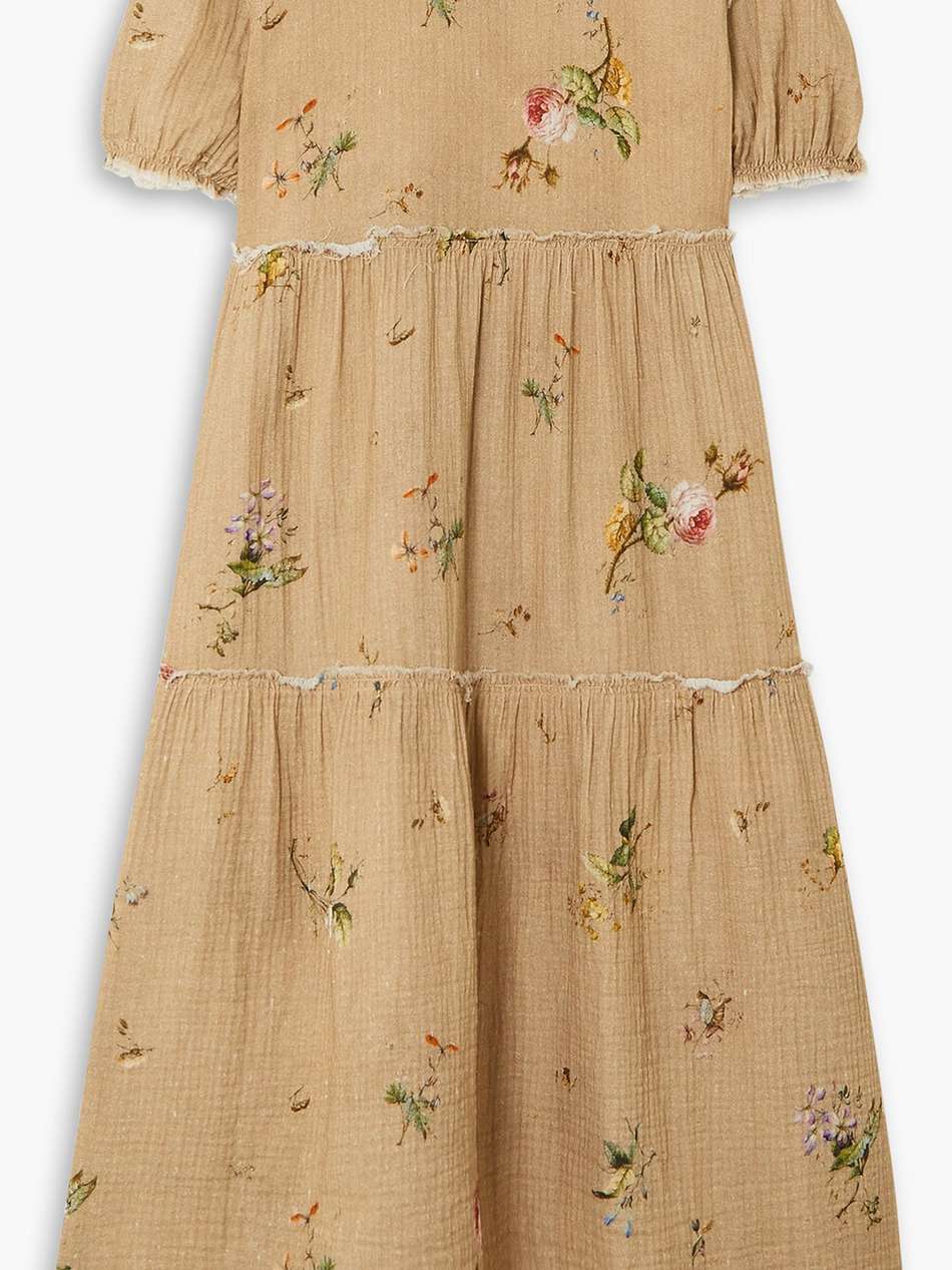 distressed floral-print cotton-voile dress