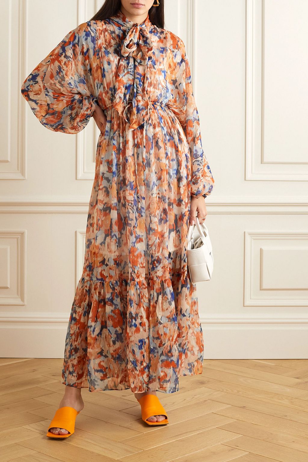 EVARAE Theo floral-print crinkled fil coupé silk-blend maxi dress
