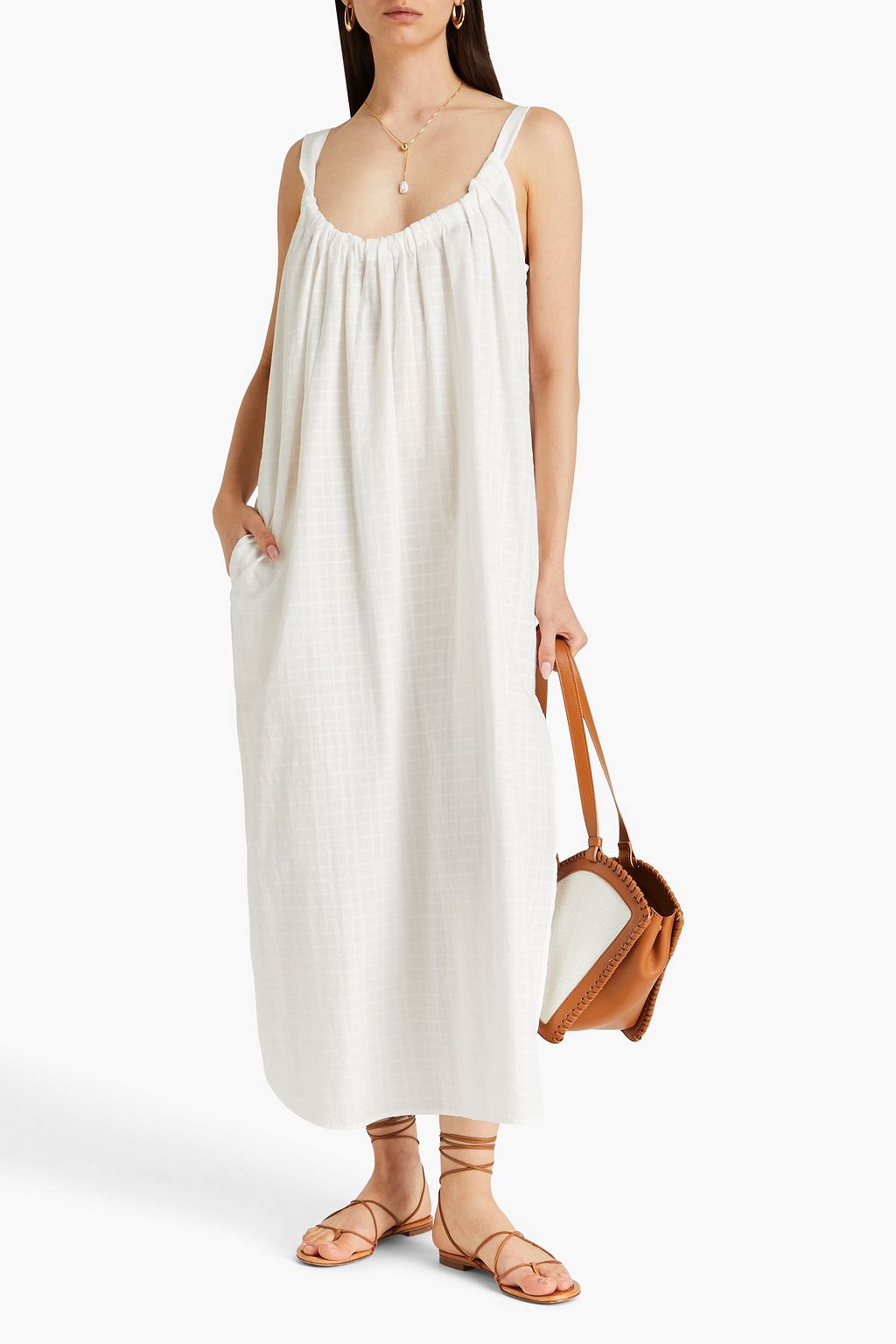MARA HOFFMAN Lexi checked cotton-jacquard midi dress