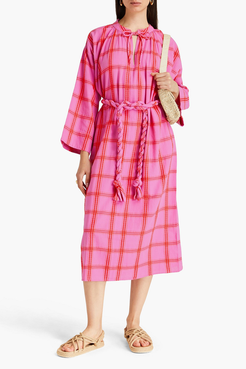 MARA HOFFMAN LYSA CHECKED COTTON-JACQUARD MIDI DRESS