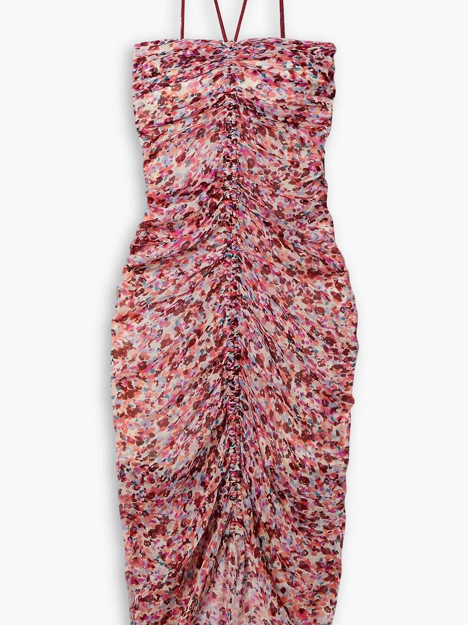 falone ruched printed chiffon midi dress