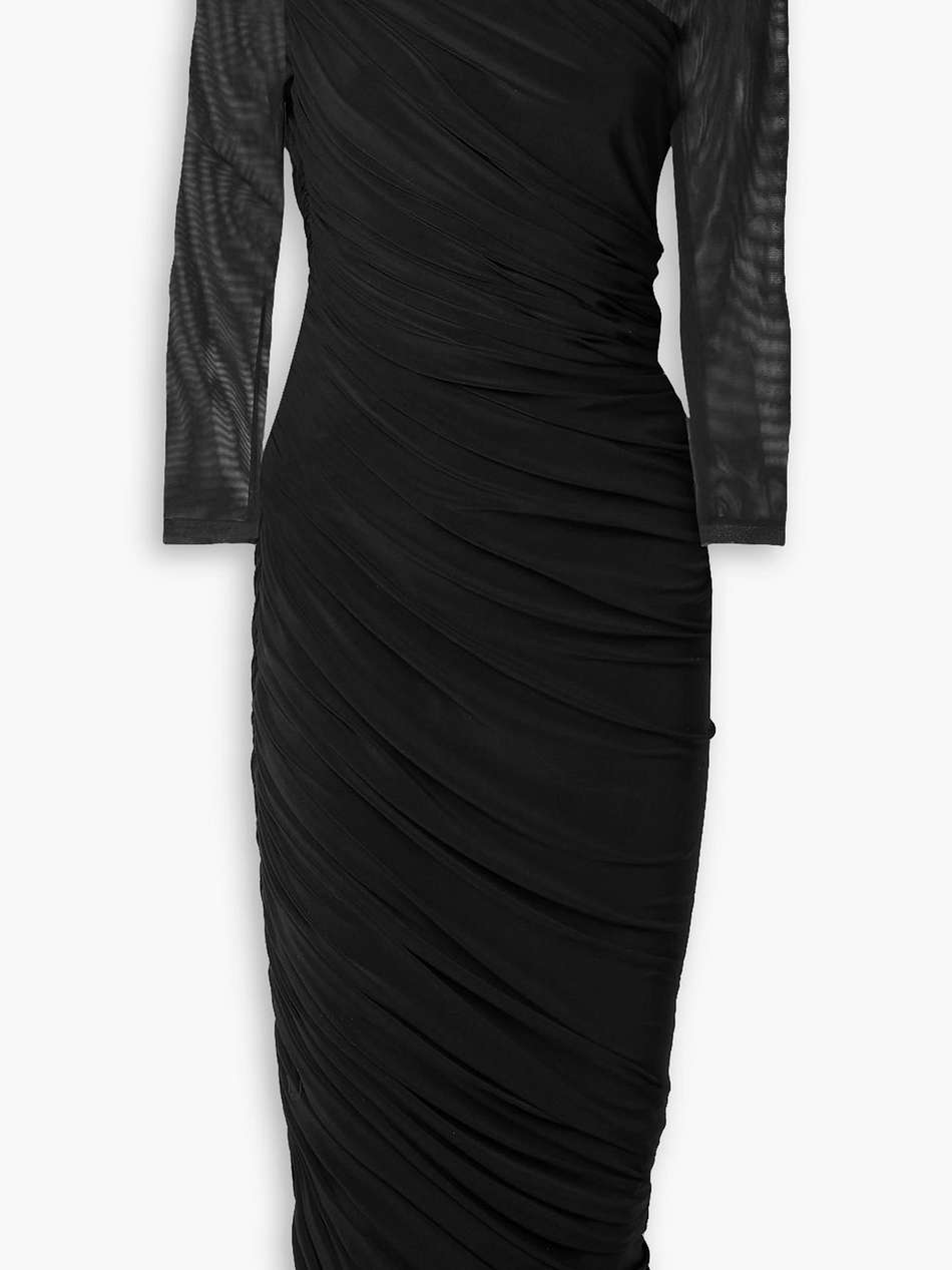 diana ruched jersey and mesh midi dress