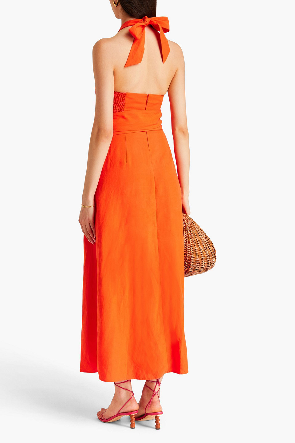 Mara Hoffman Paula Cutout Tencel™ And Linen-blend Midi Dress In Papaya