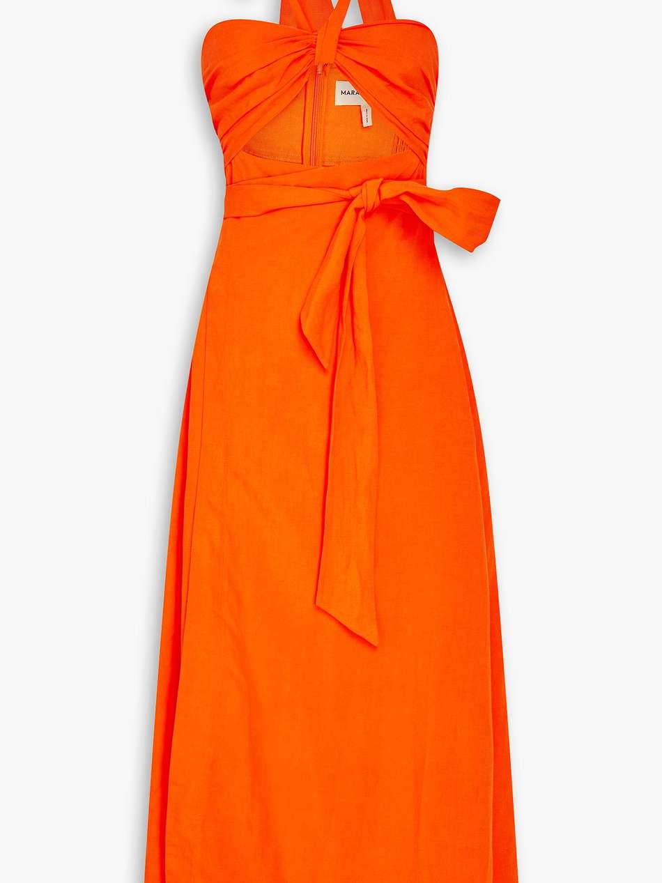 paula cutout tencel™ and linen-blend midi dress