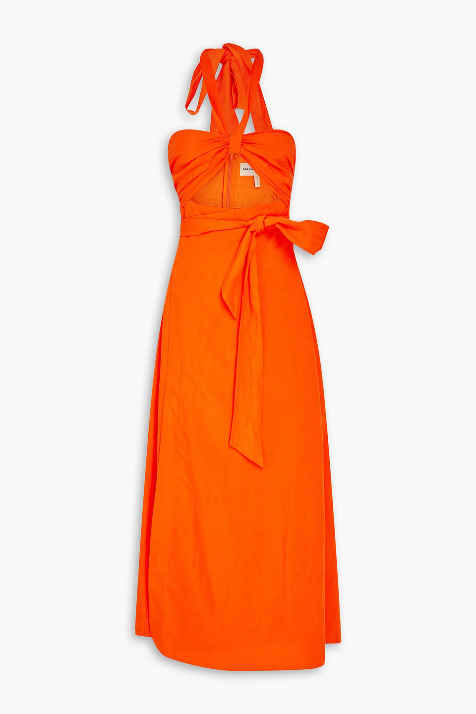 Mara Hoffman Paula Cutout Tencel™ And Linen-blend Midi Dress In Papaya