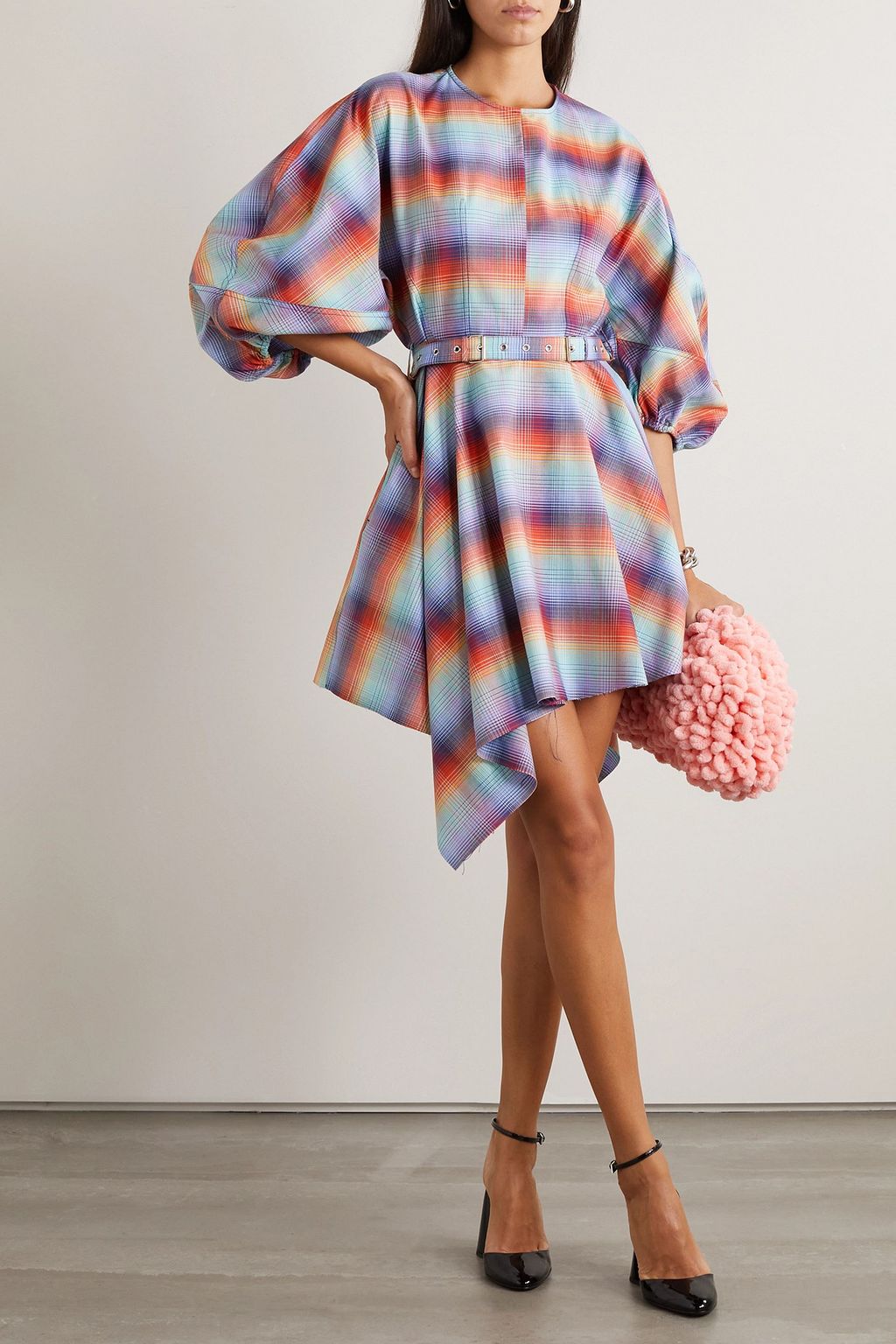 MARQUES' ALMEIDA Asymmetric checked cotton mini dress
