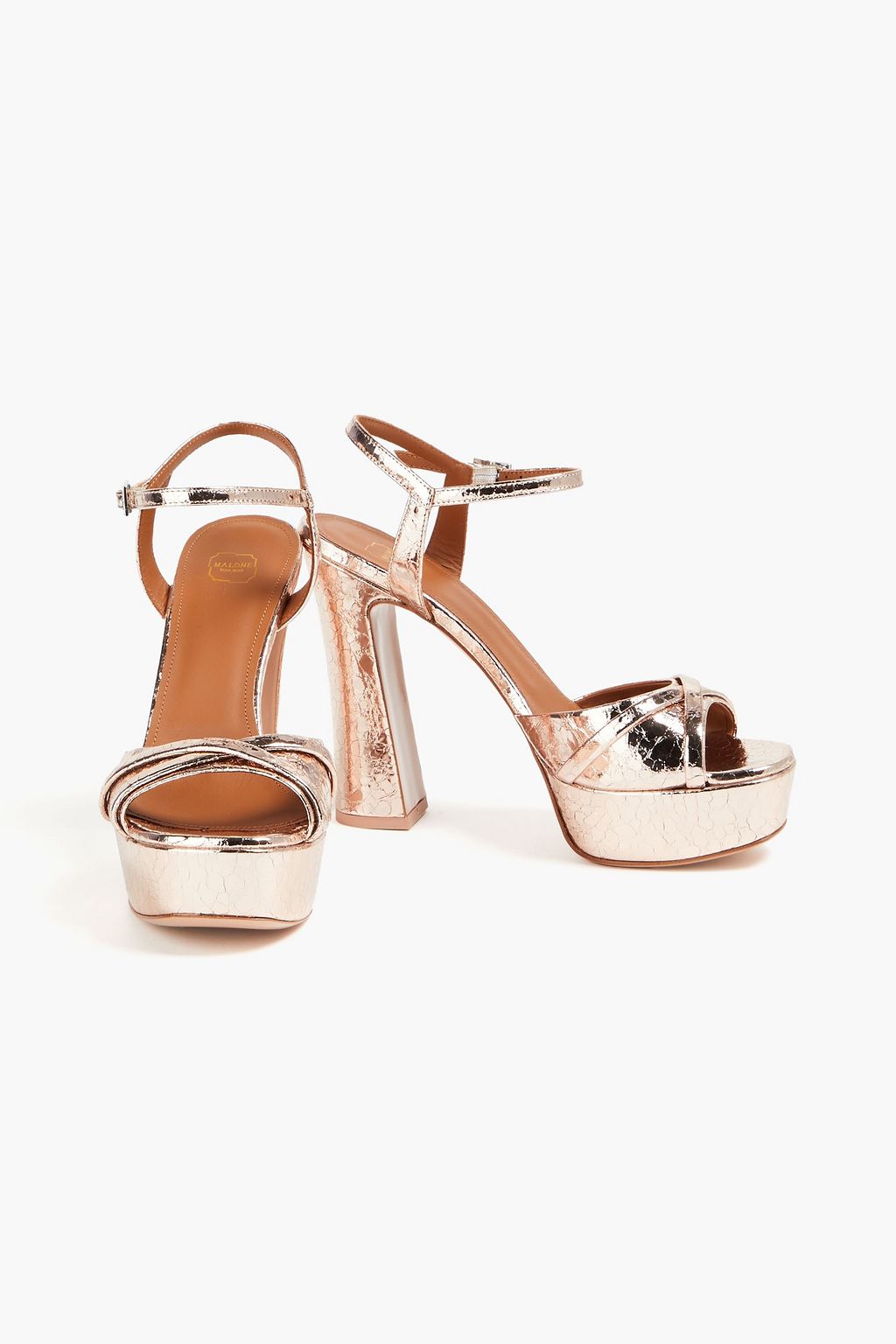 MALONE SOULIERS 키튼 125 메탈릭 크랙 가죽 플랫폼 샌들