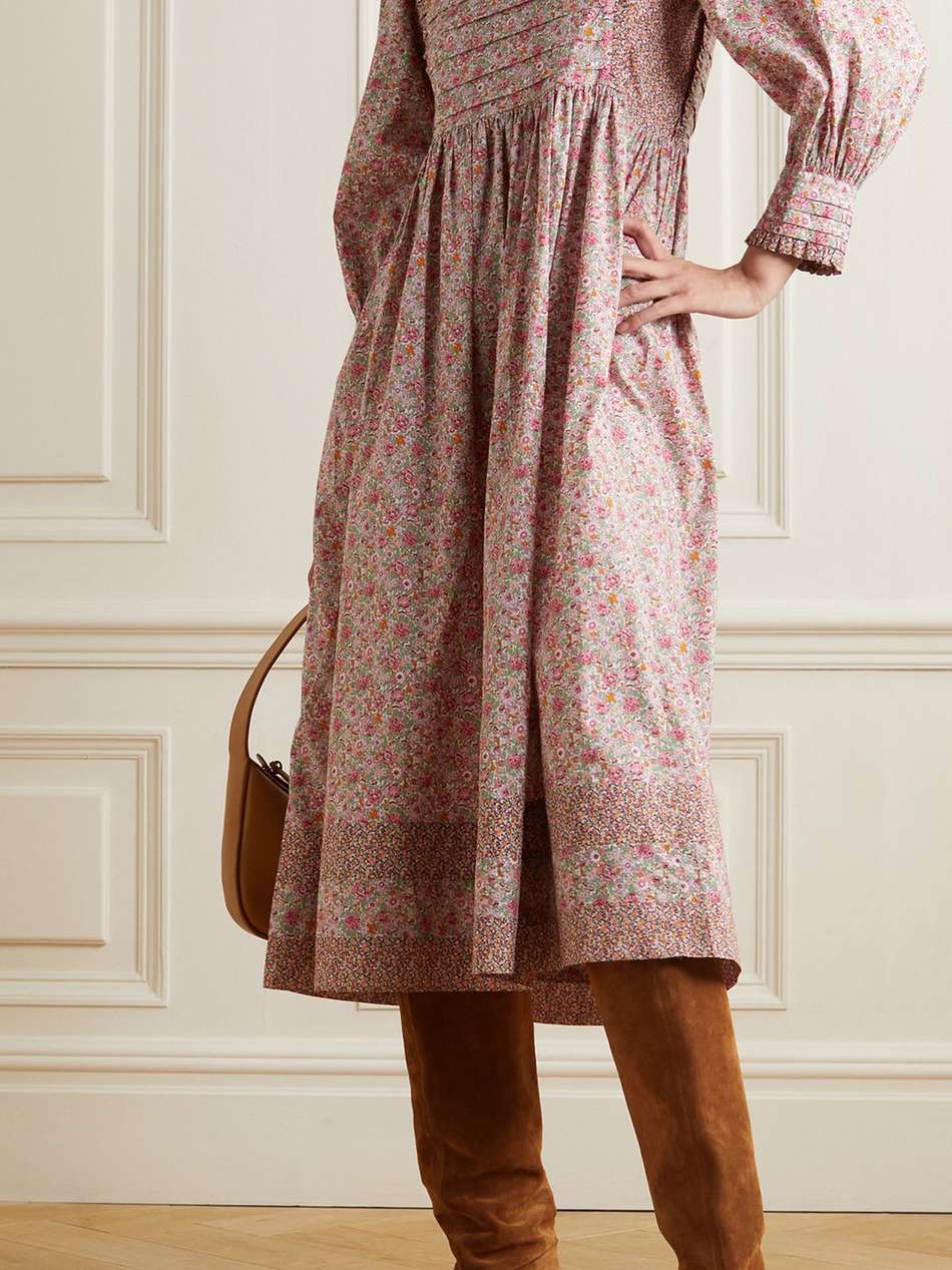 willa pintucked floral-print cotton dress