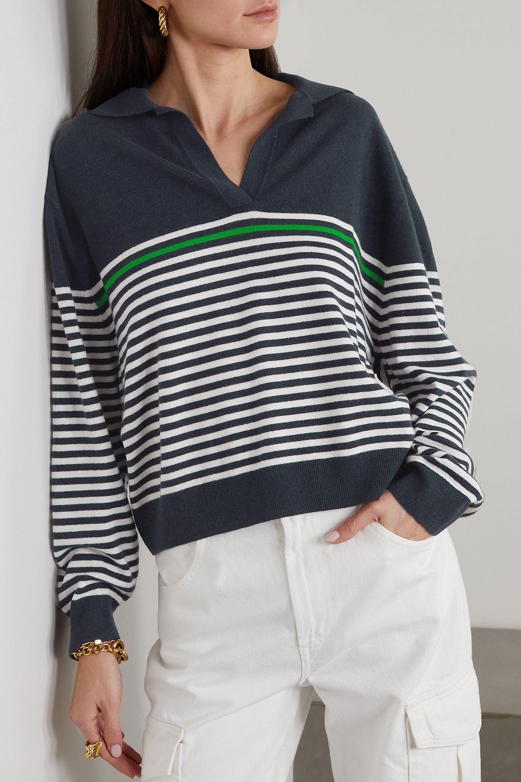 ARCH4 Lima striped cashmere polo top