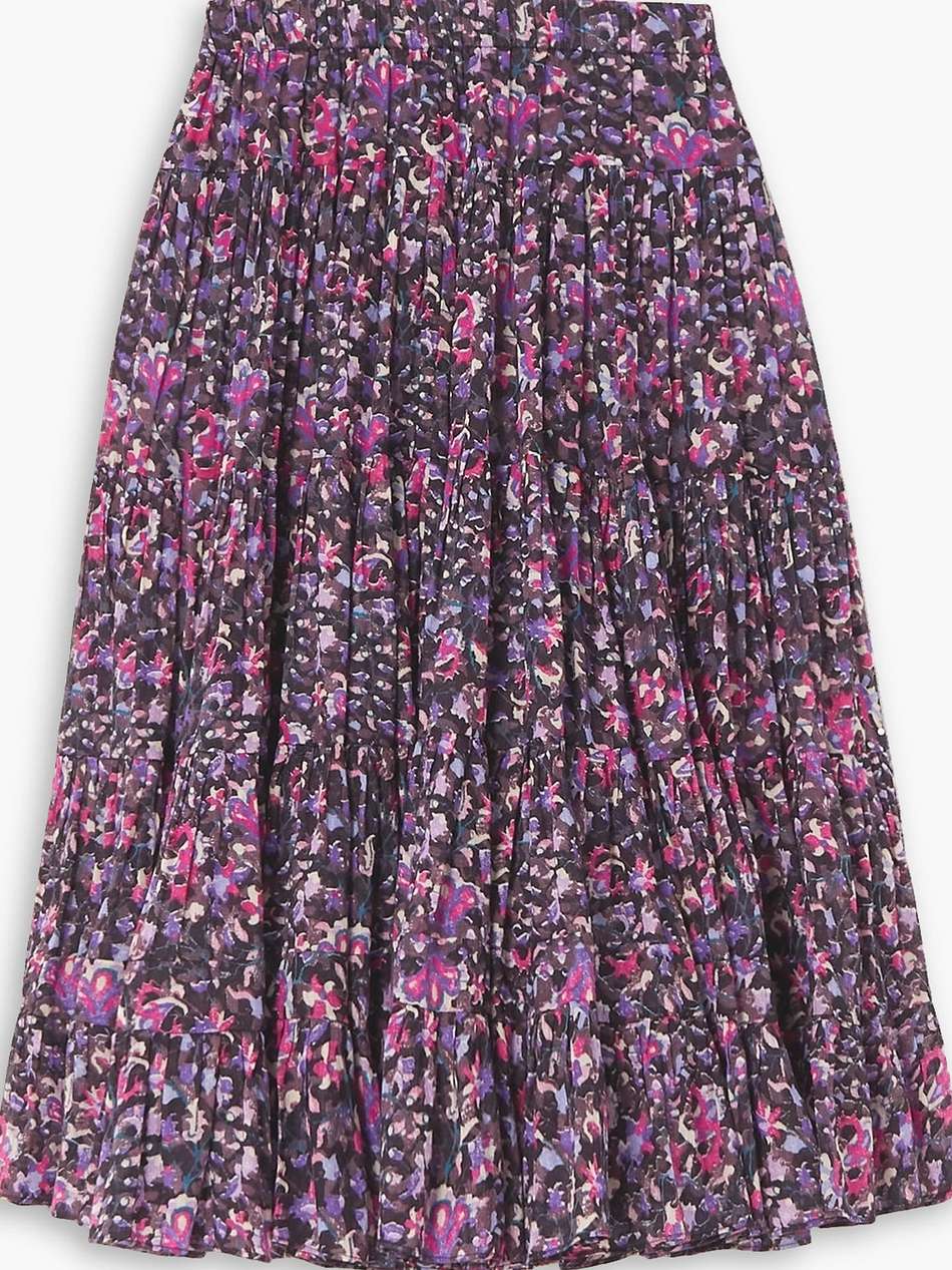 elfa tiered pleated printed cotton-poplin midi skirt