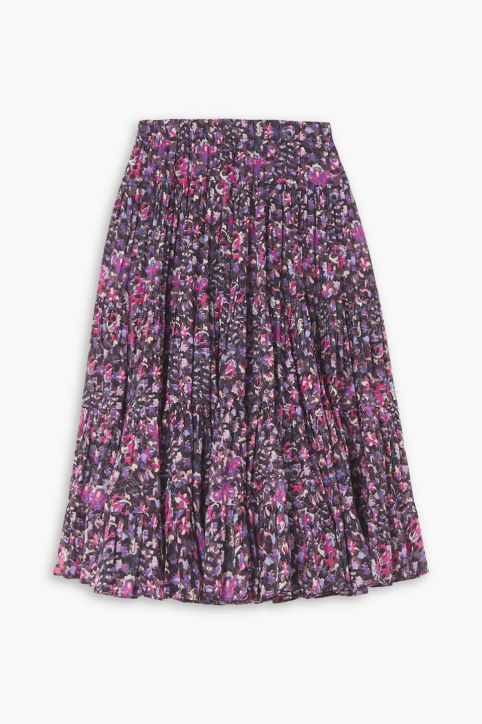 Isabel Marant Étoile Elfa Tiered Pleated Printed Cotton-poplin Midi Skirt In Purple