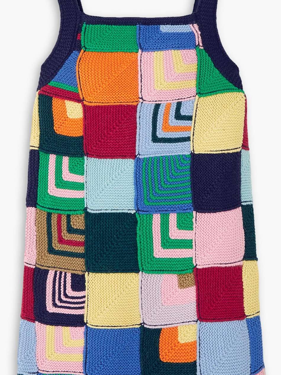 patchwork crochet-knit mini dress