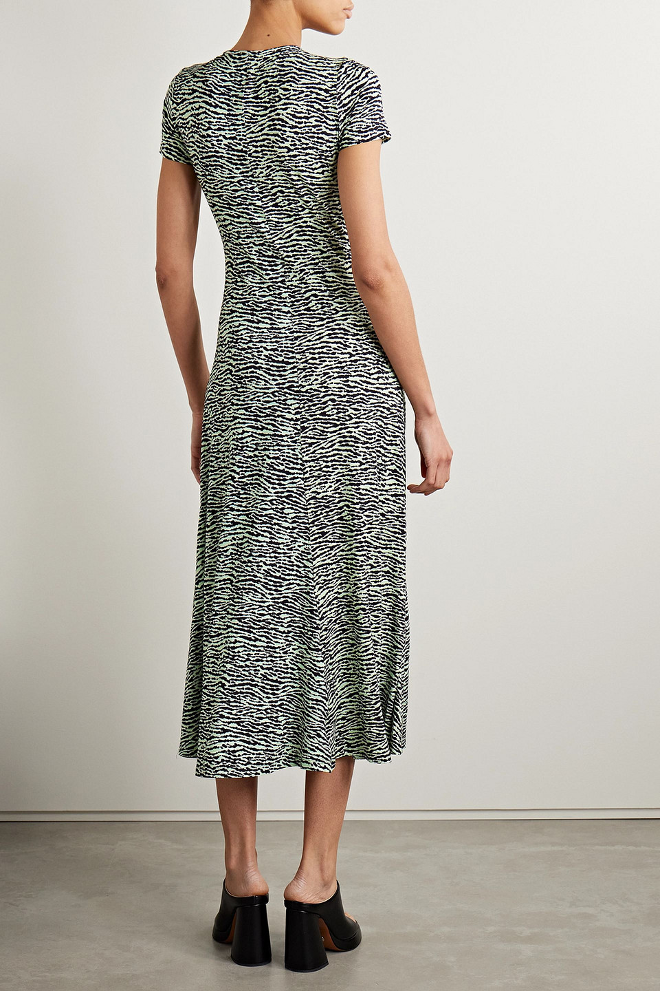 Shop Proenza Schouler Zebra-print Jersey Midi Dress In Hellgrün