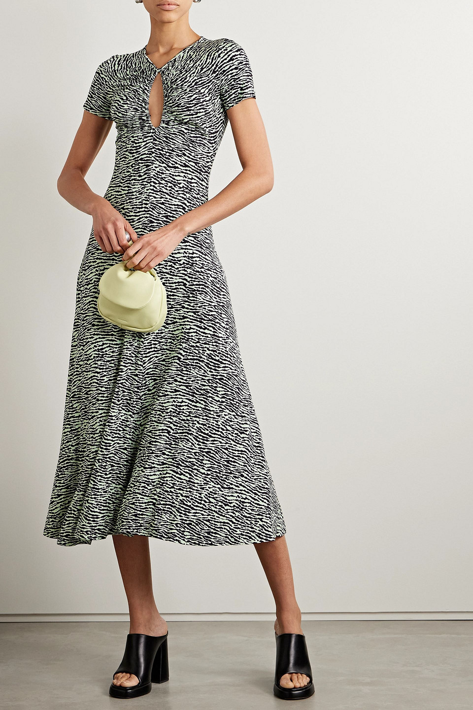 Shop Proenza Schouler Zebra-print Jersey Midi Dress In Hellgrün