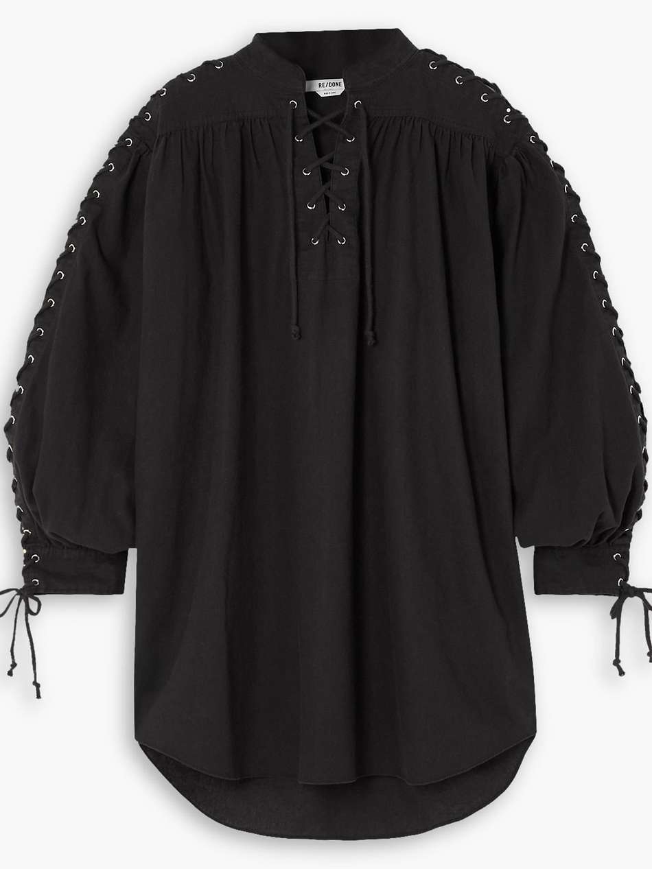 pirate lace-up linen and cotton-blend mini dress