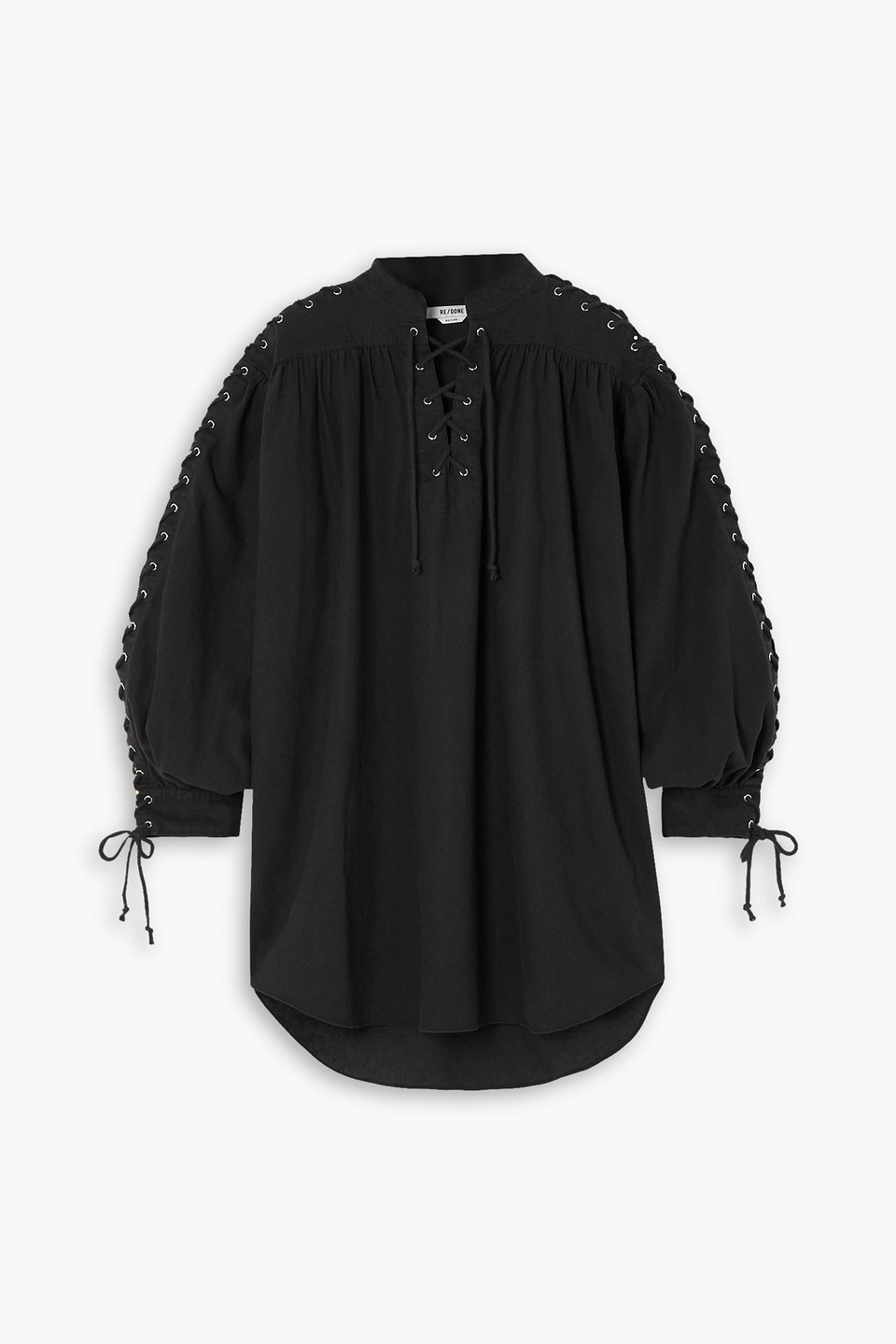 Re/done Pirate Lace-up Linen And Cotton-blend Mini Dress In Schwarz