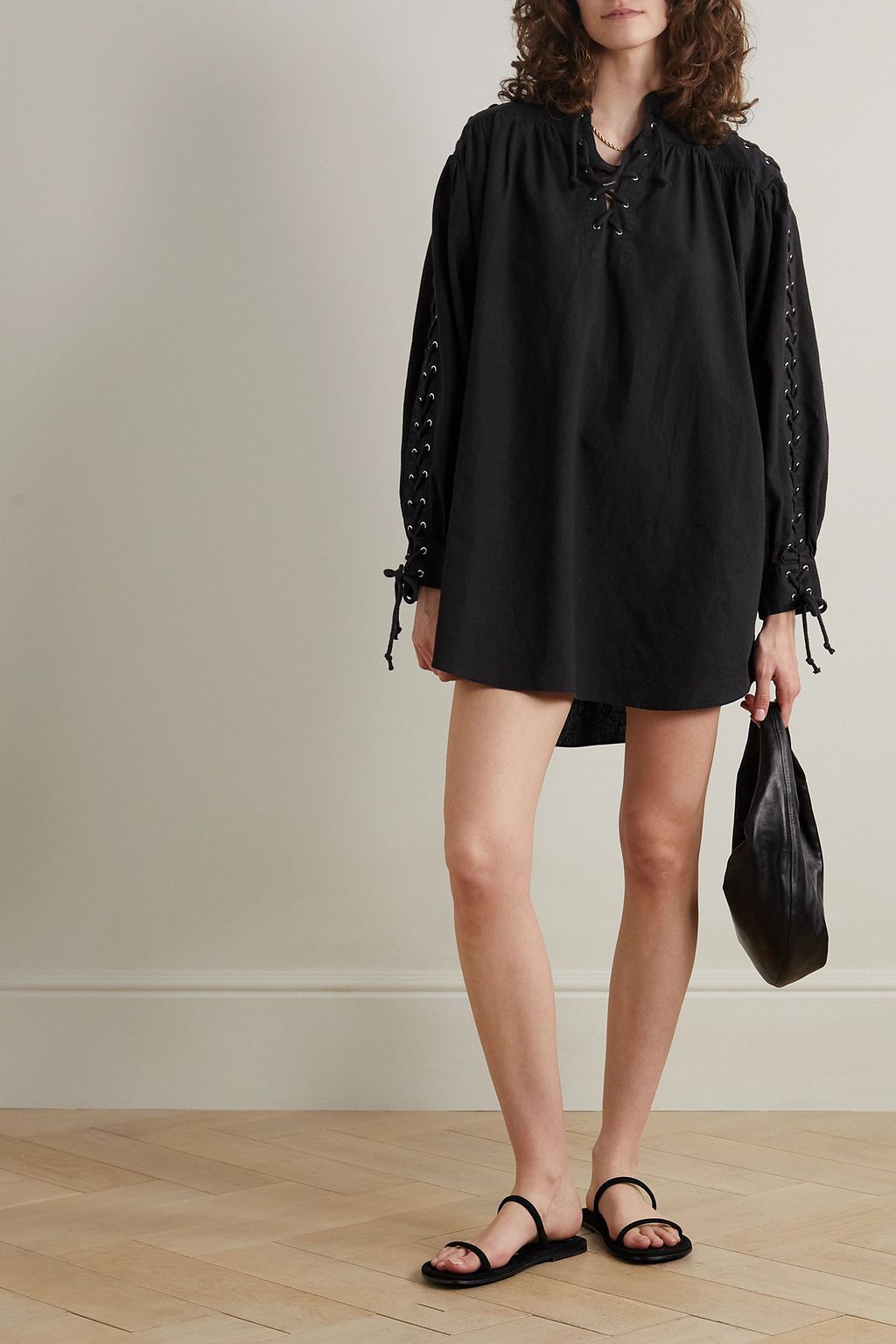 RE/DONE Pirate lace-up linen and cotton-blend mini dress