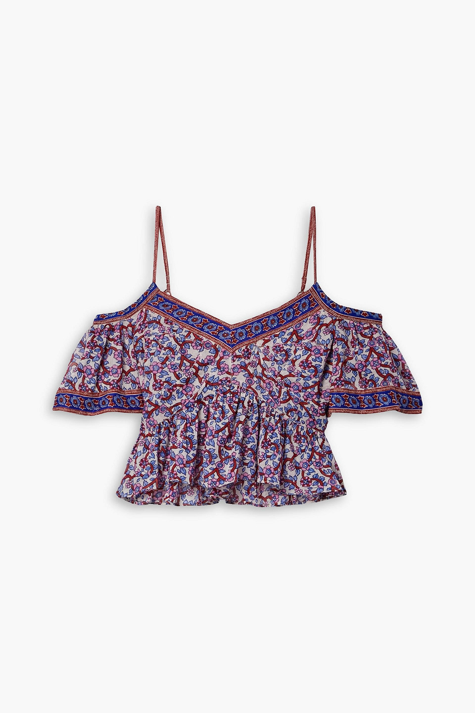 Isabel Marant Étoile Garuva Cold-shoulder Cropped Printed Cotton-voile Top In Pink