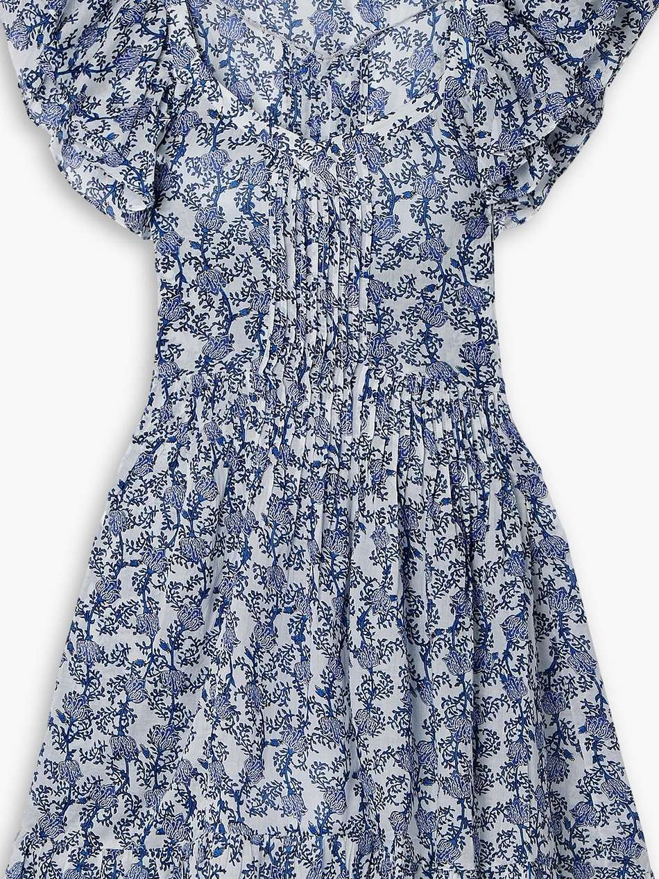 godrana ruffled pintucked floral-print cotton-voile mini dress