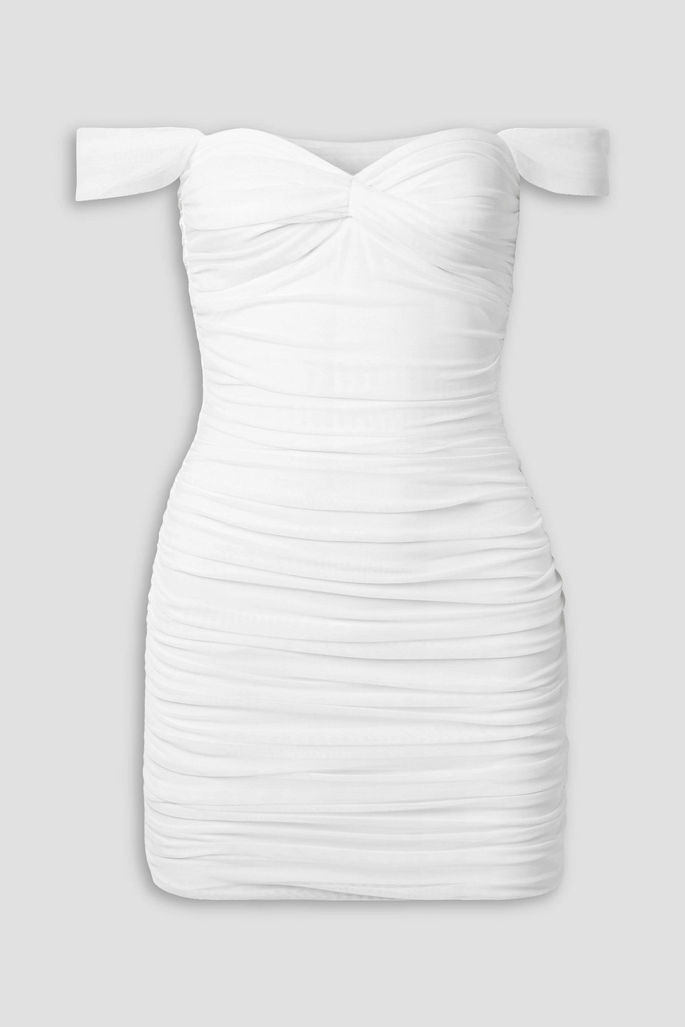 Norma Kamali Walter Off-the-shoulder Ruched Stretch-mesh Mini Dress In  White | ModeSens