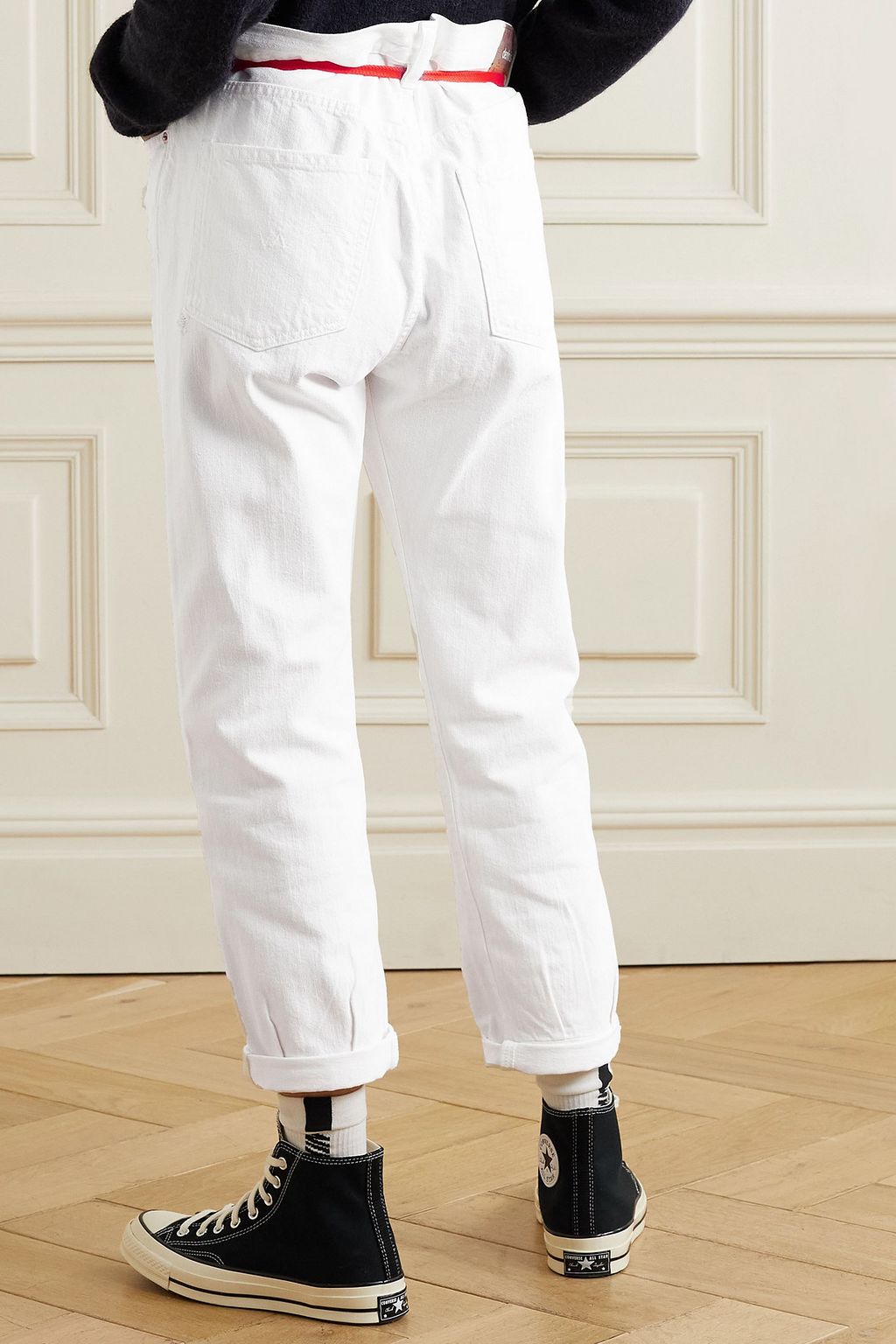 DENIMIST Harper belted distressed high-rise straight-leg jeans