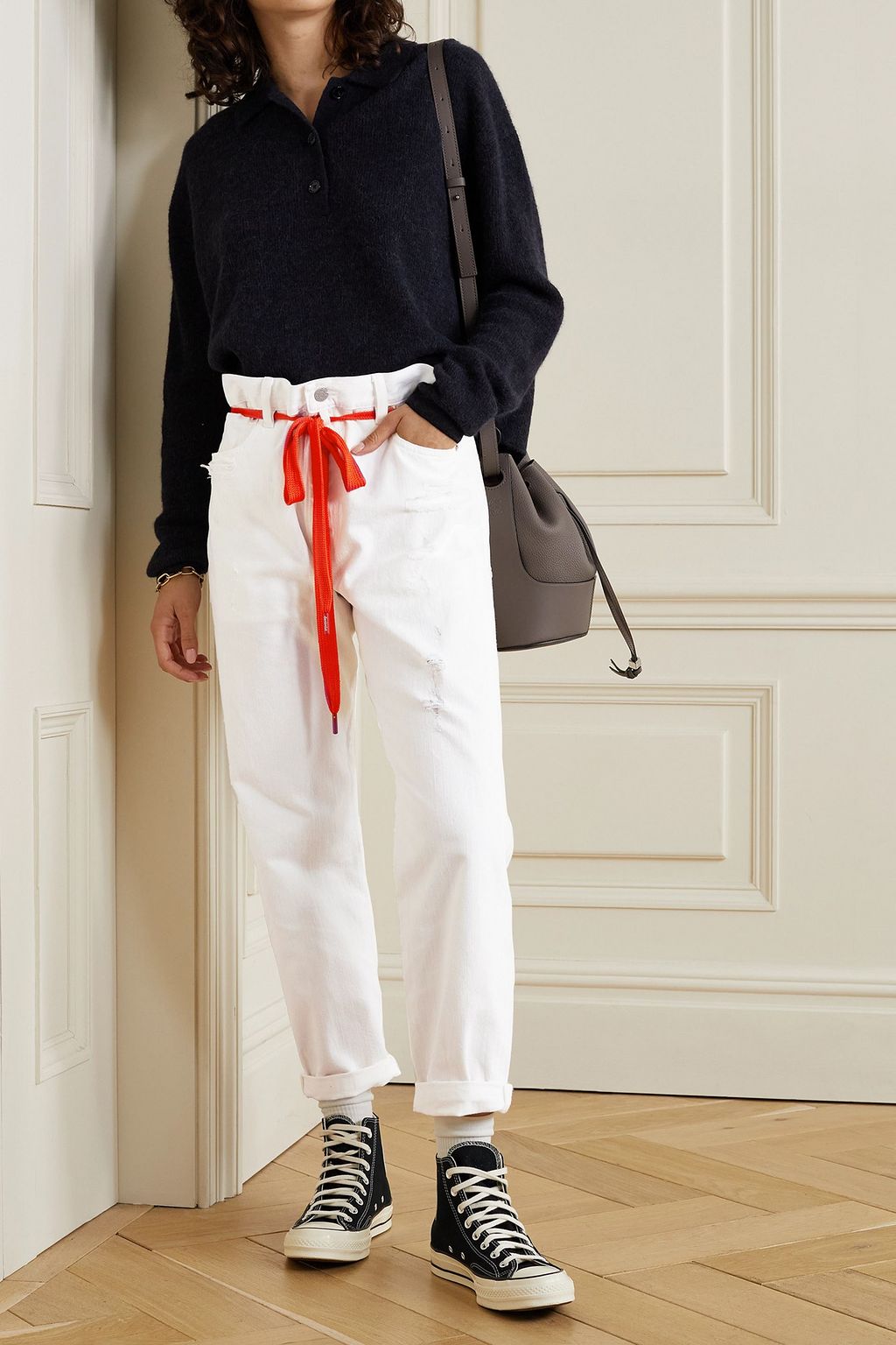 DENIMIST Harper belted distressed high-rise straight-leg jeans
