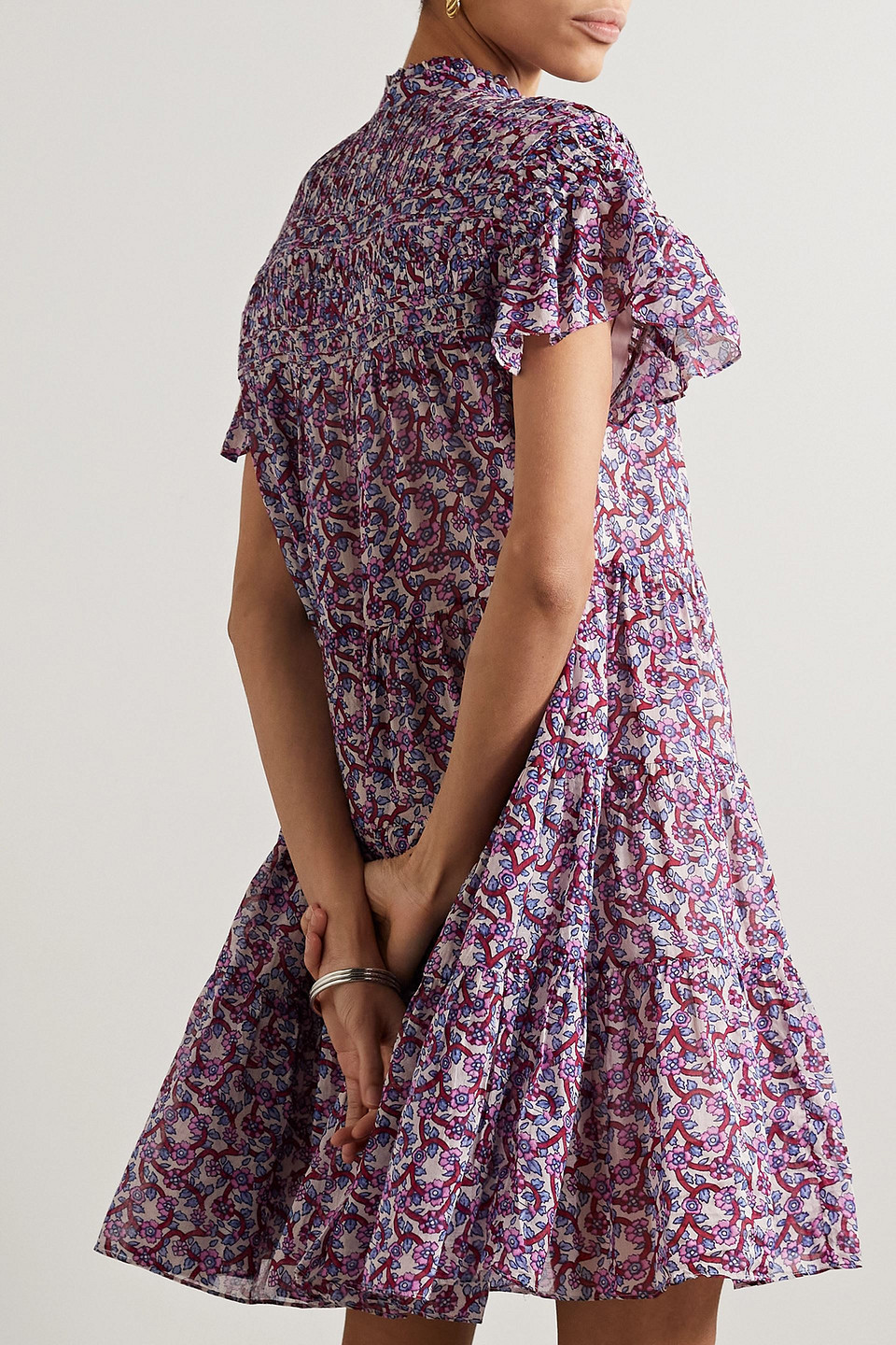Isabel Marant Étoile Lanikaye Ruffled Tiered Floral-print Cotton-voile Mini Dress In Weinrot
