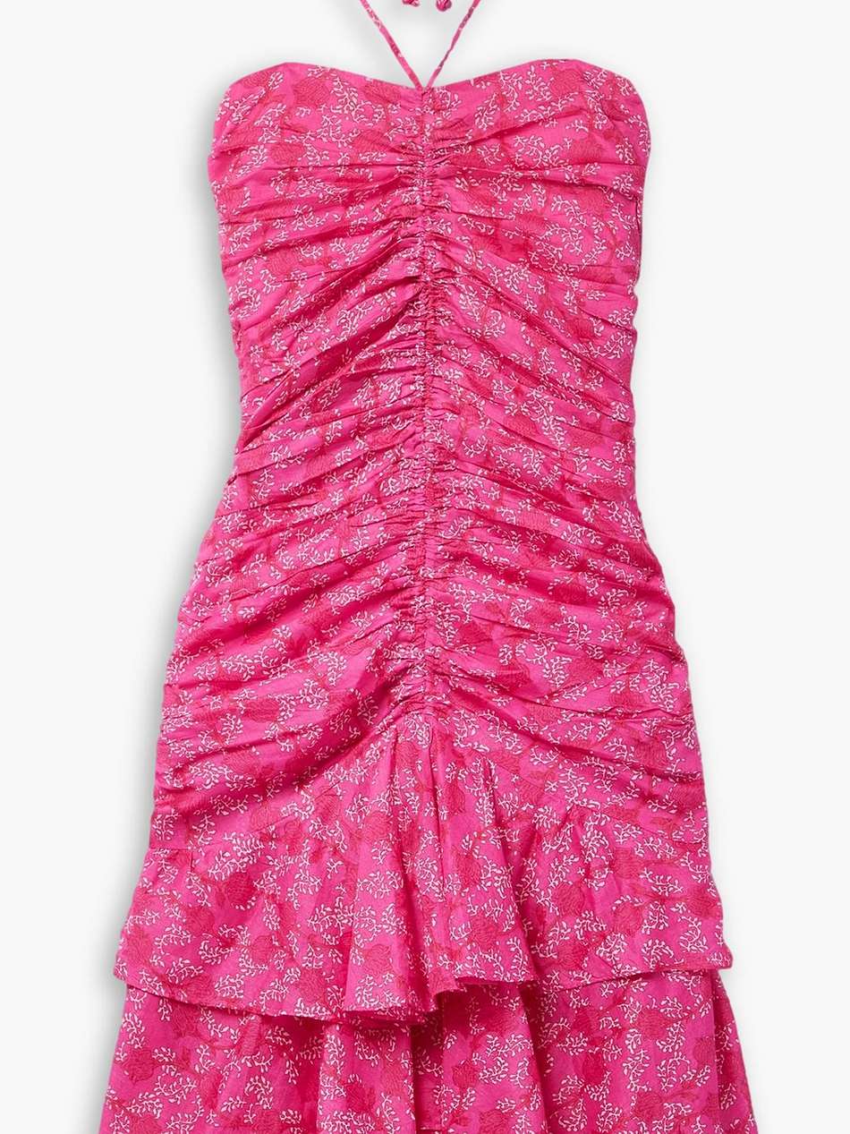 ilanka ruched floral-print cotton-voile halterneck mini dress