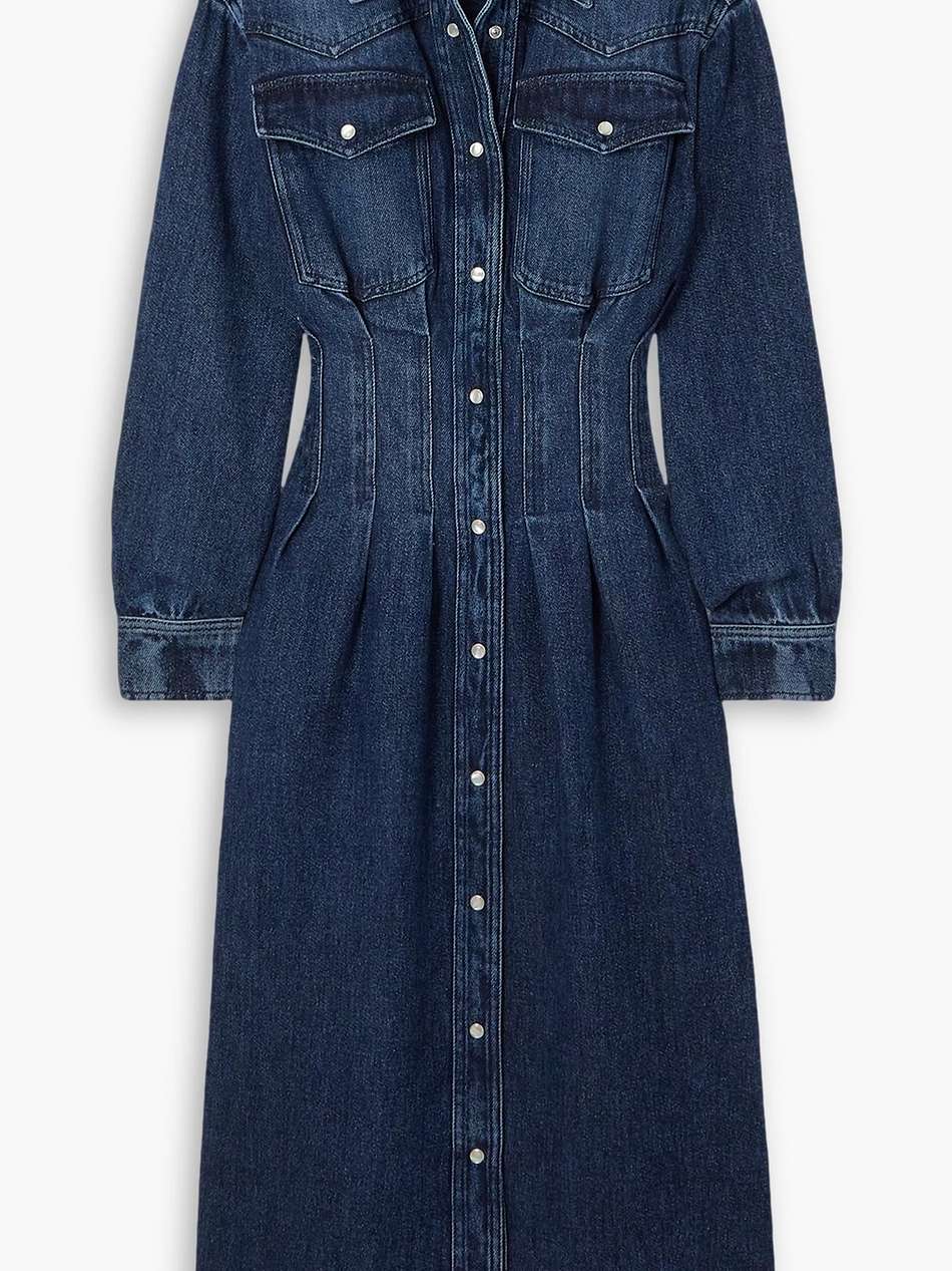 tomia pleated tencel™ lyocell-denim shirt dress