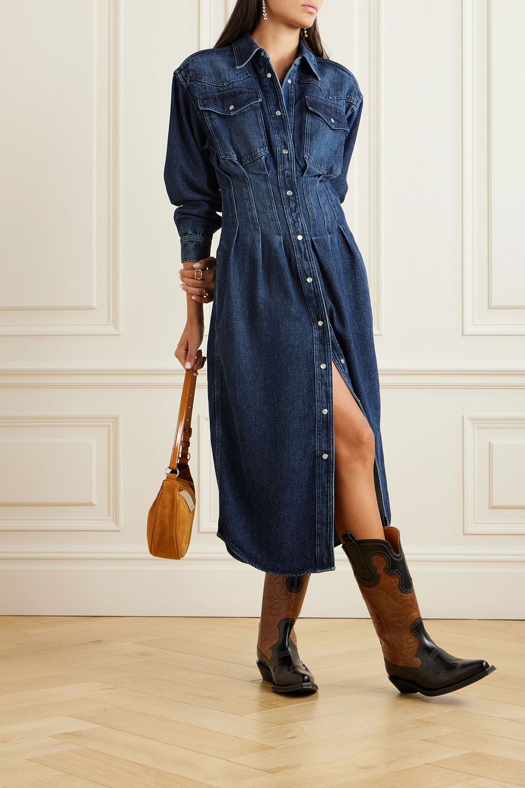 MARANT ÉTOILE Tomia pleated TENCEL™ Lyocell-denim shirt dress
