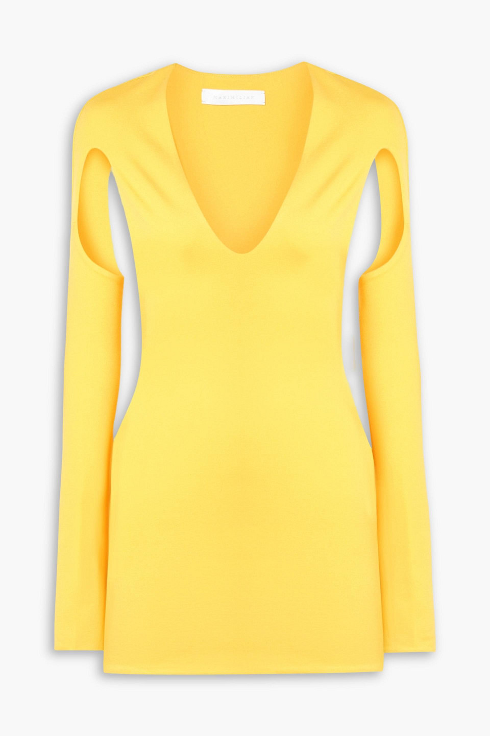 Maximilian Cutout Stretch-jersey Mini Dress In Yellow