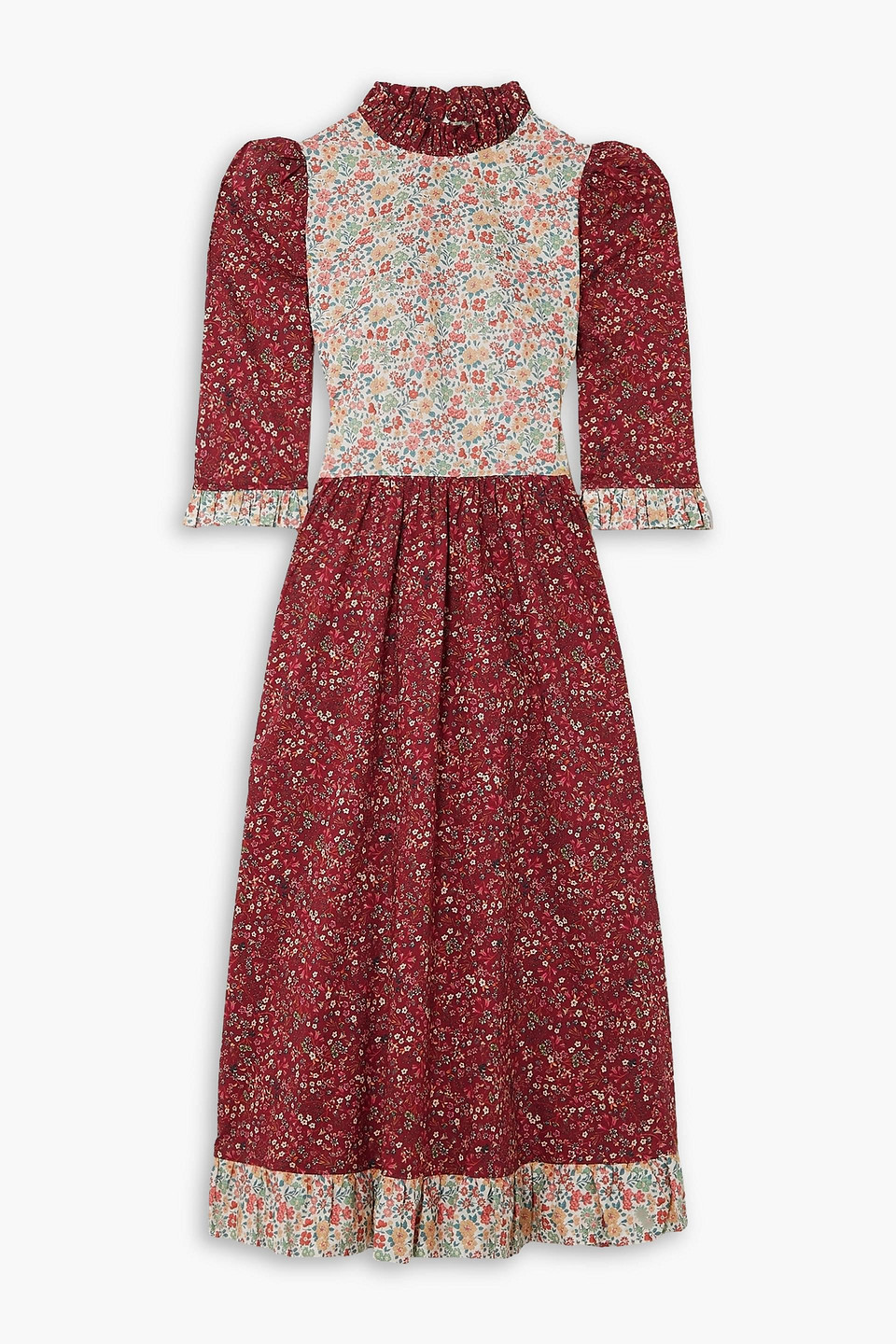 O PIONEERS CLARA RUFFLED FLORAL-PRINT COTTON-POPLIN MIDI DRESS