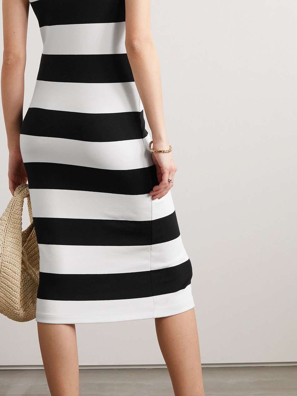 striped stretch-modal and cotton-blend midi dress
