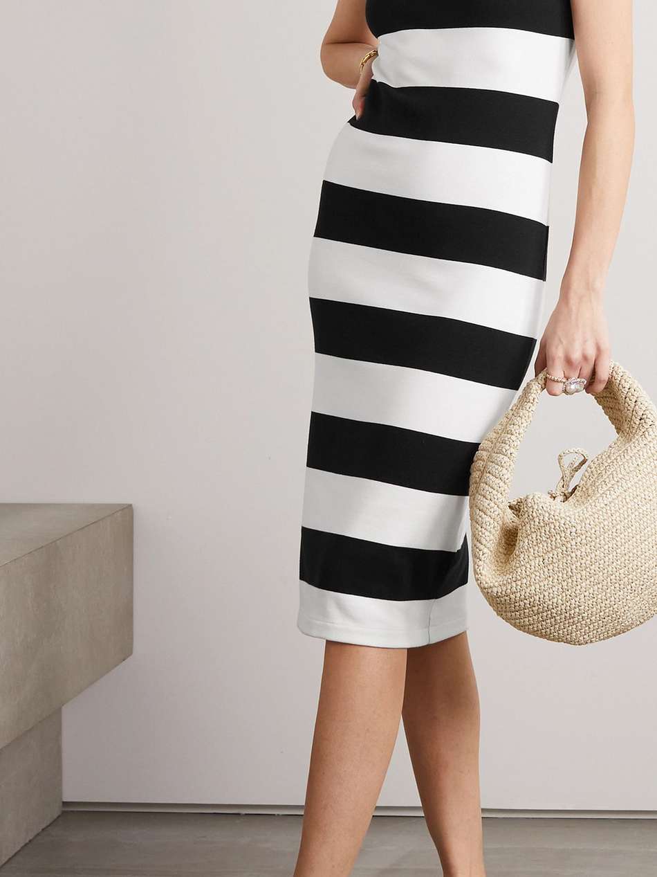striped stretch-modal and cotton-blend midi dress