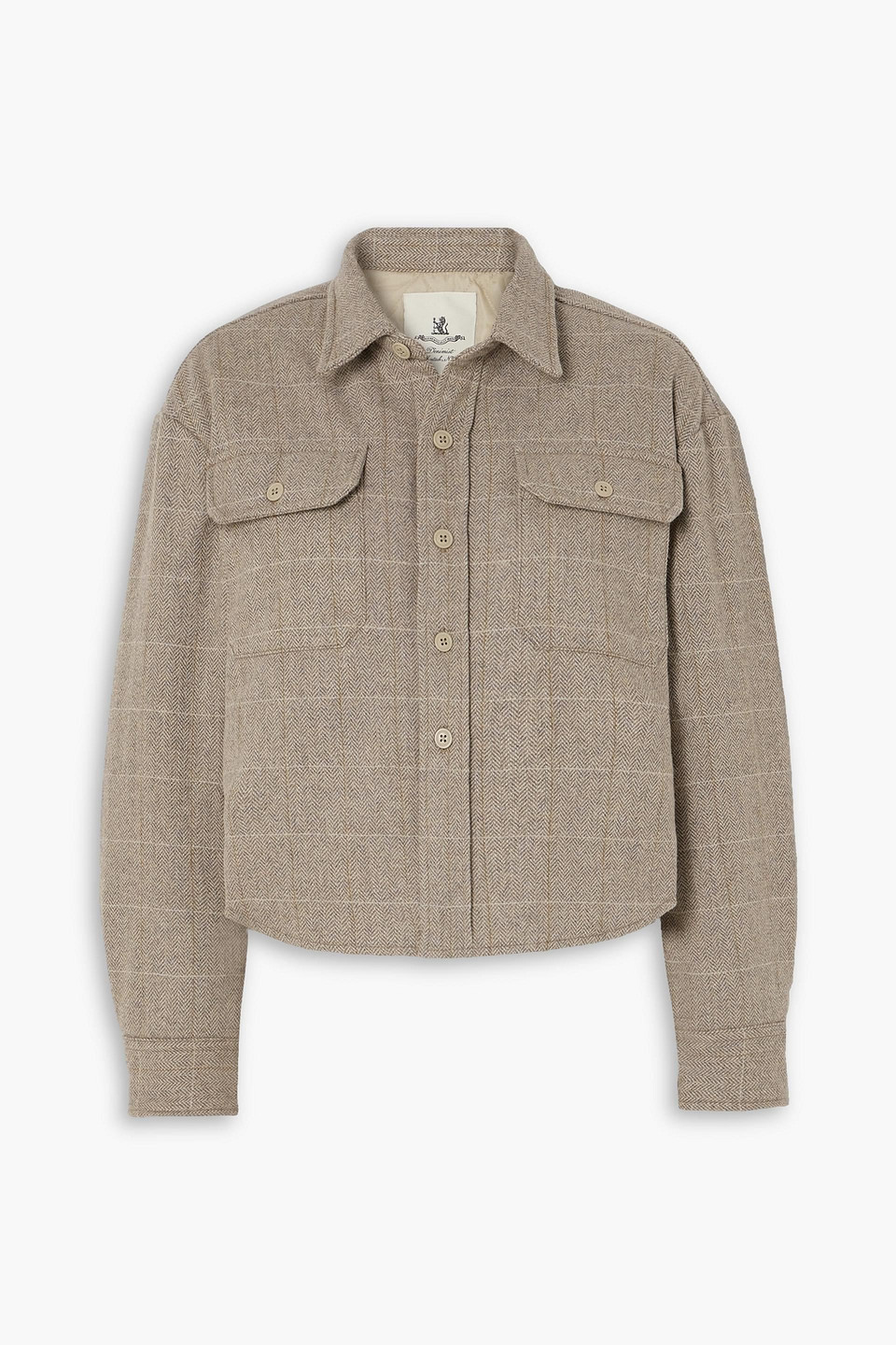 Denimist Cropped Printed Wool-blend Jacket In Mushroom