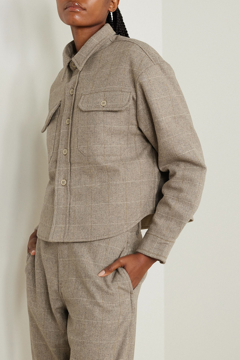 DENIMIST CROPPED PRINTED WOOL-BLEND JACKET