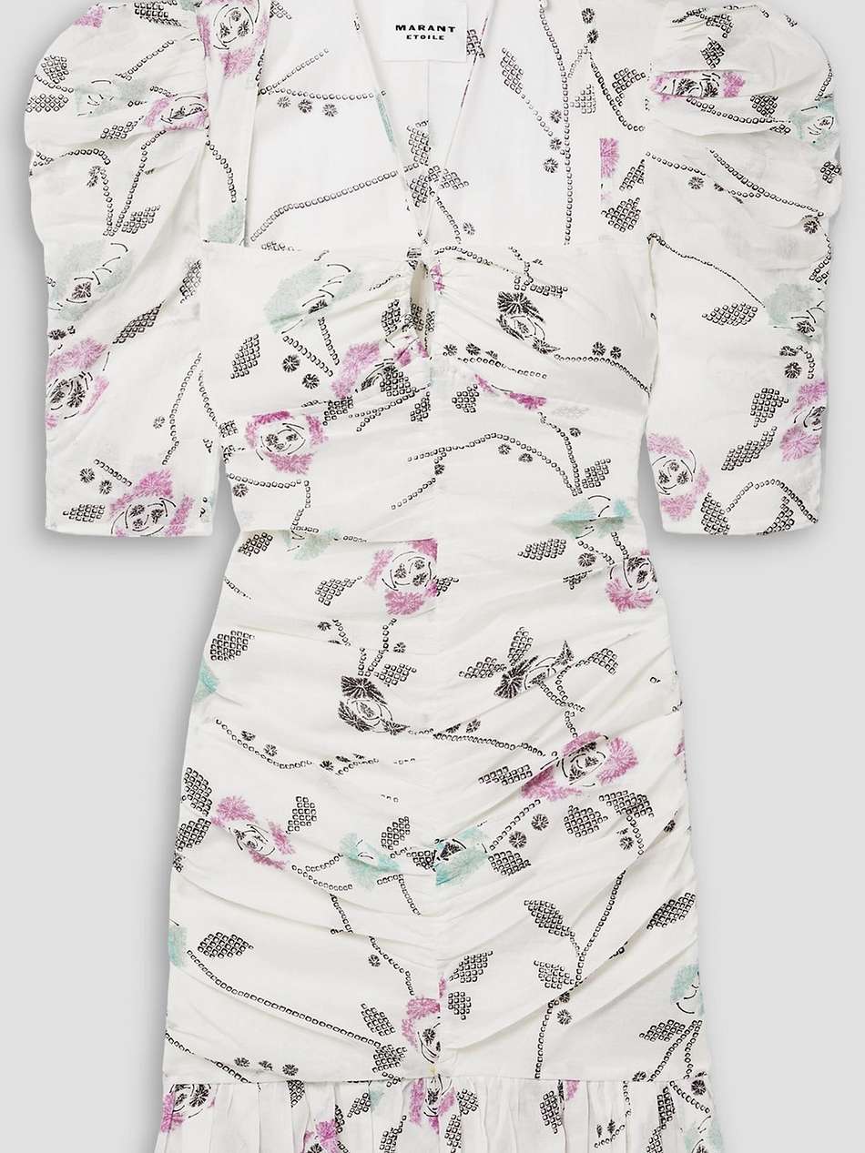 galdino ruched floral-print cotton-voile mini dress