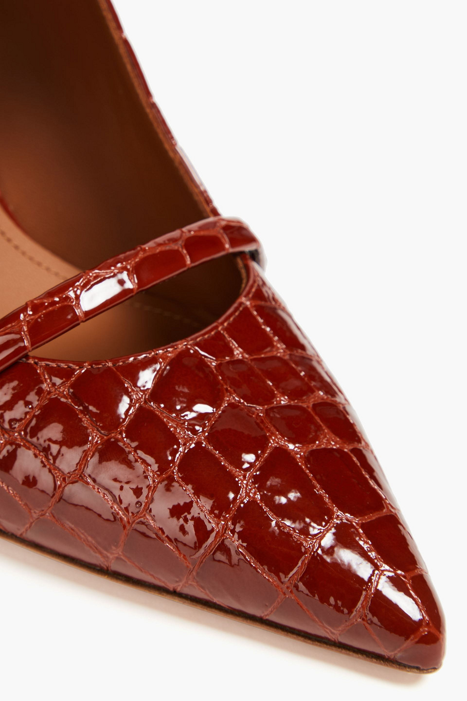 Malone Souliers Maureen 70 Croc-effect Patent-leather Mules In Brown