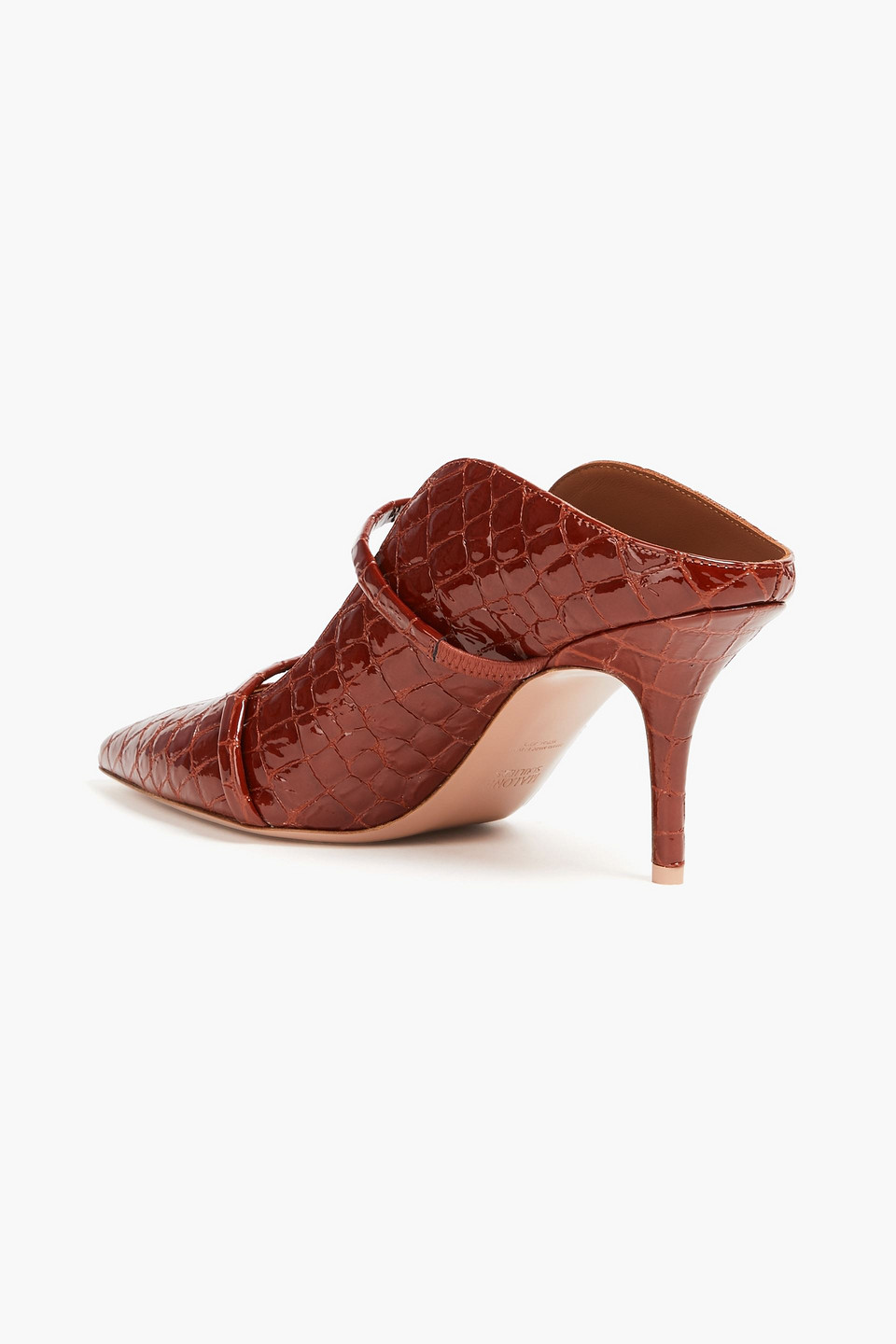 Malone Souliers Maureen 70 Croc-effect Patent-leather Mules In Brown