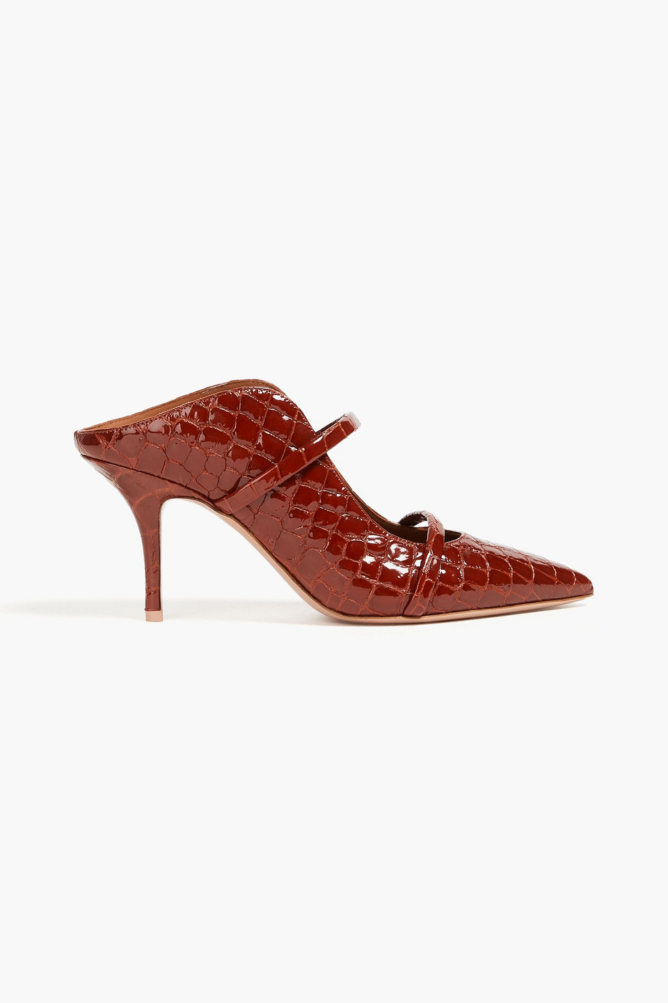 Malone Souliers Maureen 70 Croc-effect Patent-leather Mules In Brown
