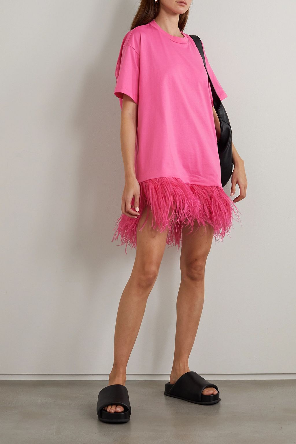 MARQUES' ALMEIDA Oversized feather-trimmed organic cotton-jersey T-shirt