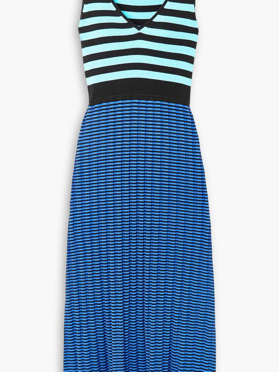 striped ribbed-knit midi dress
