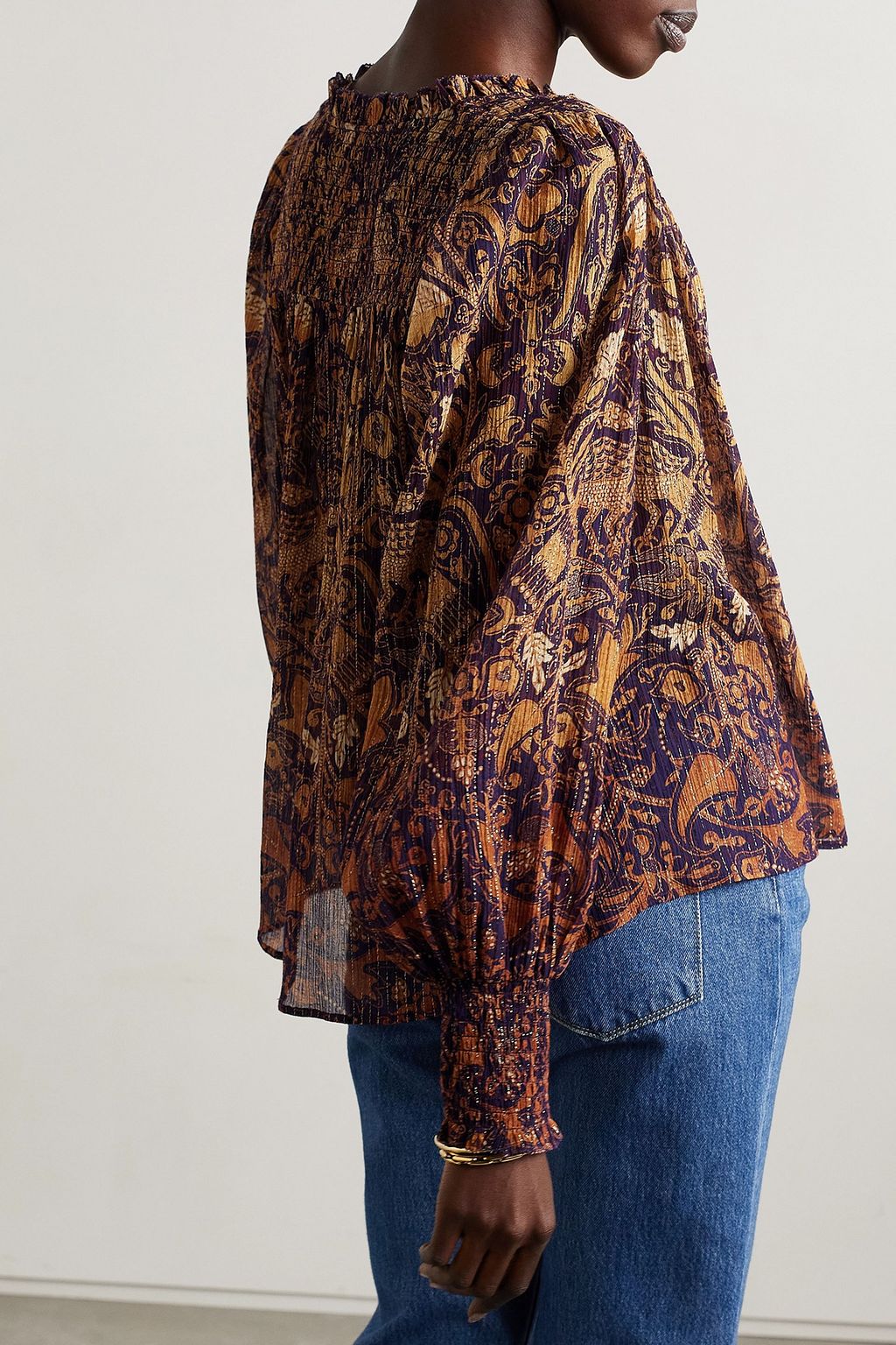 ULLA JOHNSON Ida smocked cotton-blend blouse