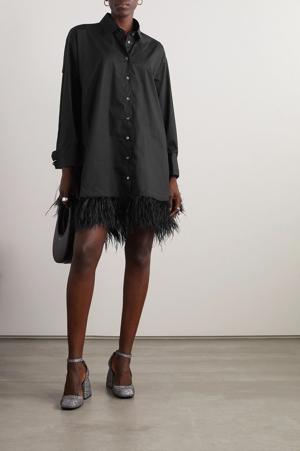 MARQUES' ALMEIDA Feather-trimmed cotton-voile mini shirt dress
