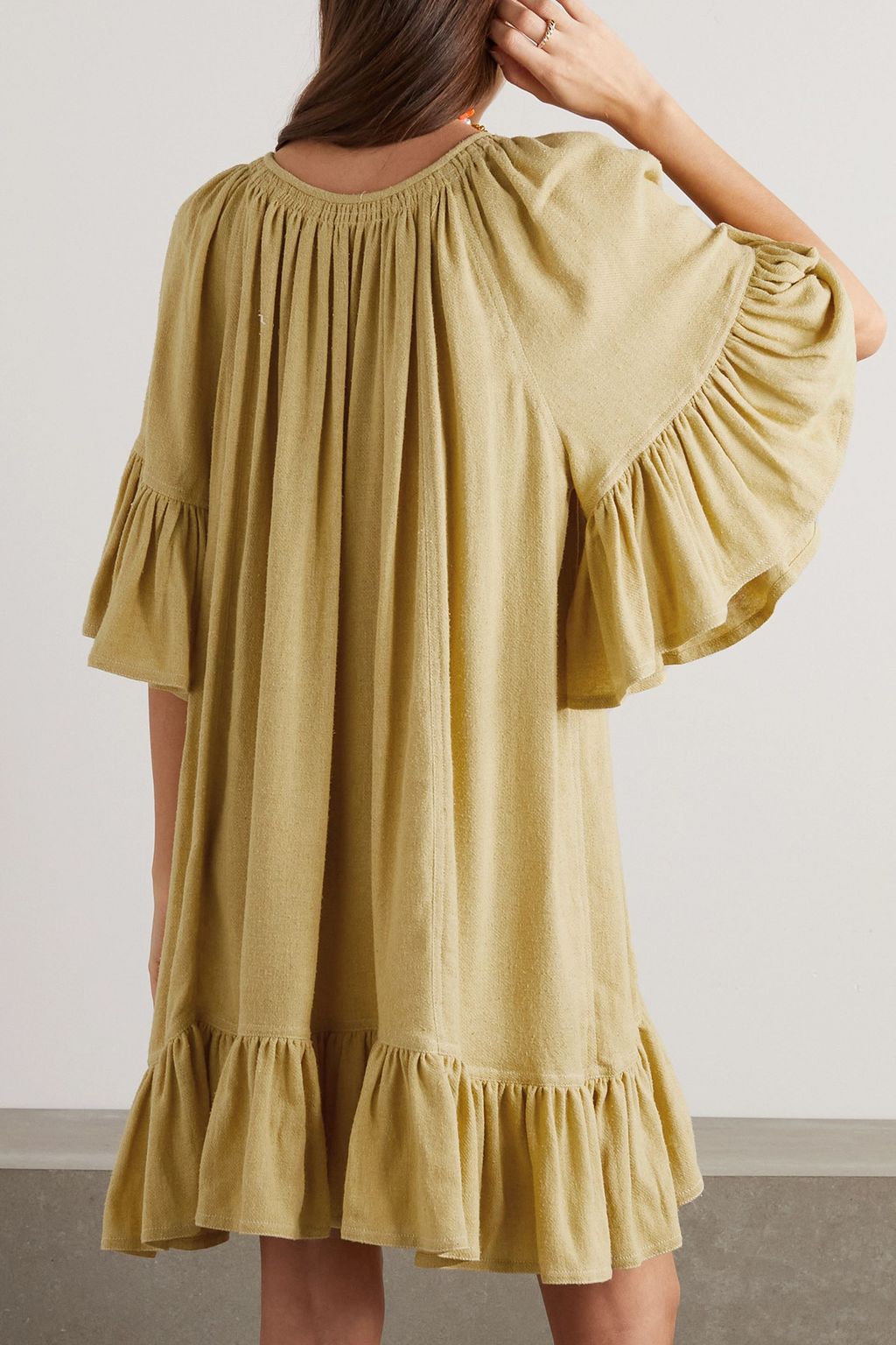 MARANT ÉTOILE 론 비대칭 러플 실크 부렛 미니 드레스