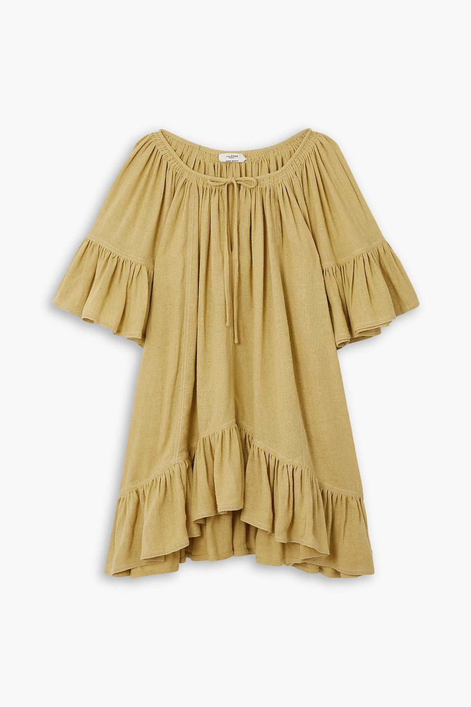 Isabel Marant Étoile Loane Asymmetric Ruffled Silk-bourette Mini Dress In Mustard