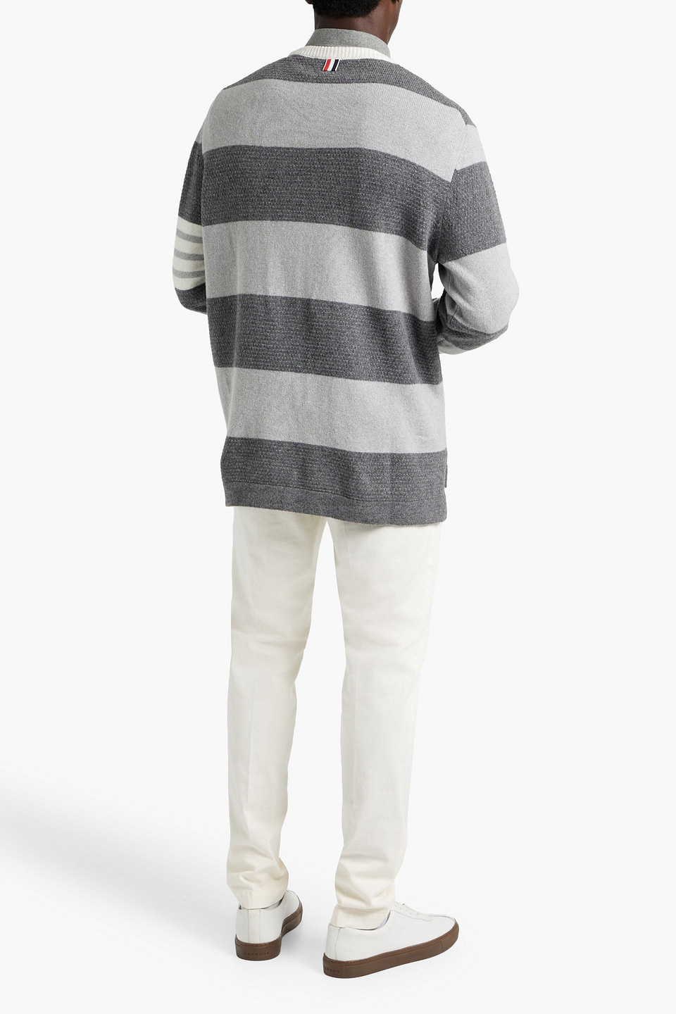 Shop Thom Browne Striped Brushed Wool Sweater In Gray
