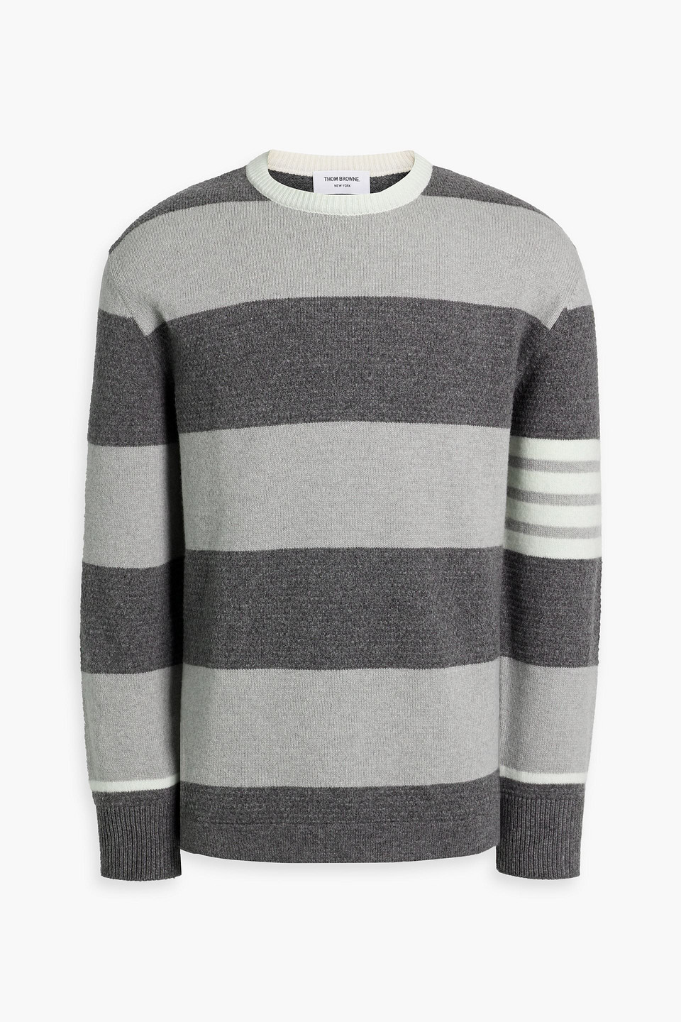 Shop Thom Browne Striped Brushed Wool Sweater In Gray