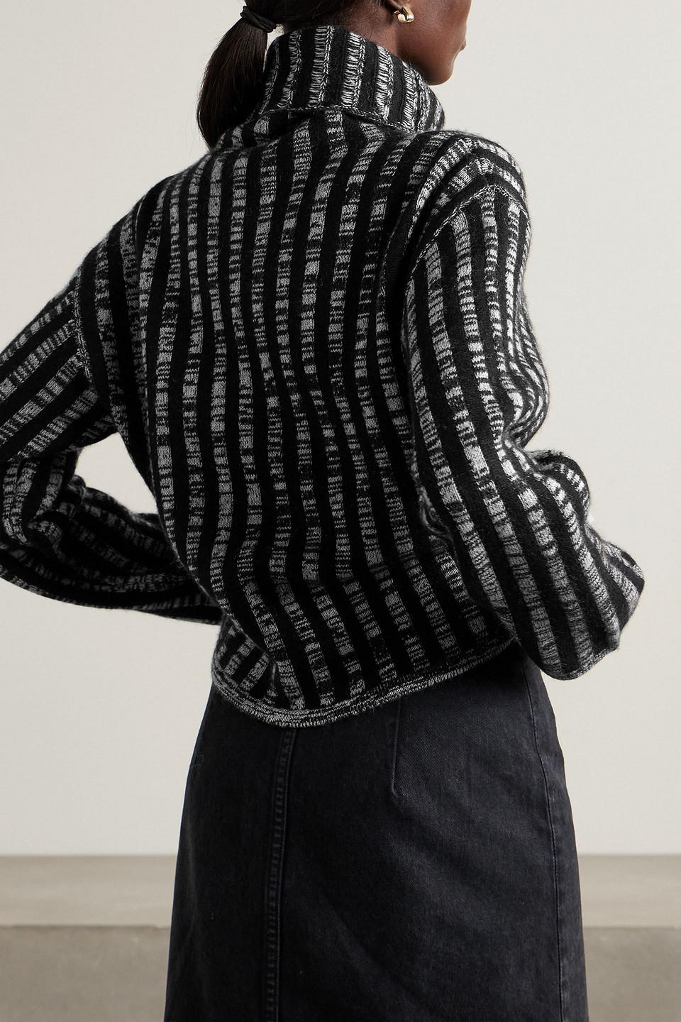 Joseph Striped Wool And Cashmere-blend Turtleneck Sweater In Black