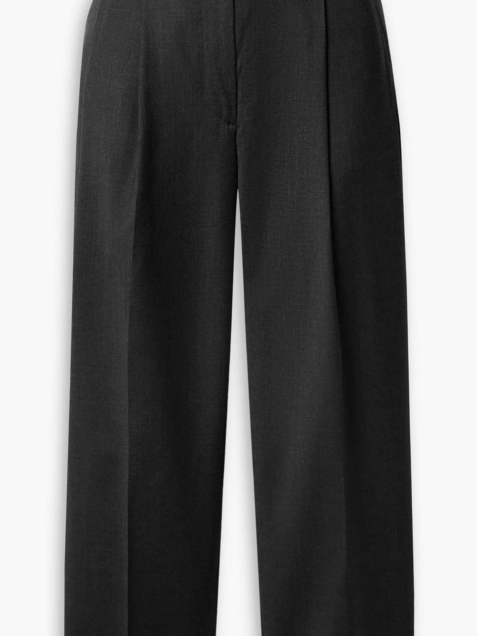cropped pleated wool straight-leg pants
